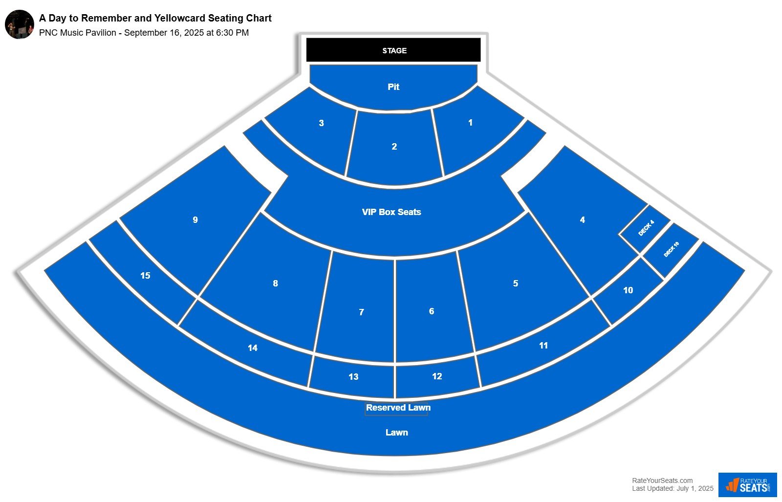 A Day to Remember and Yellowcard seating chart PNC Music Pavilion