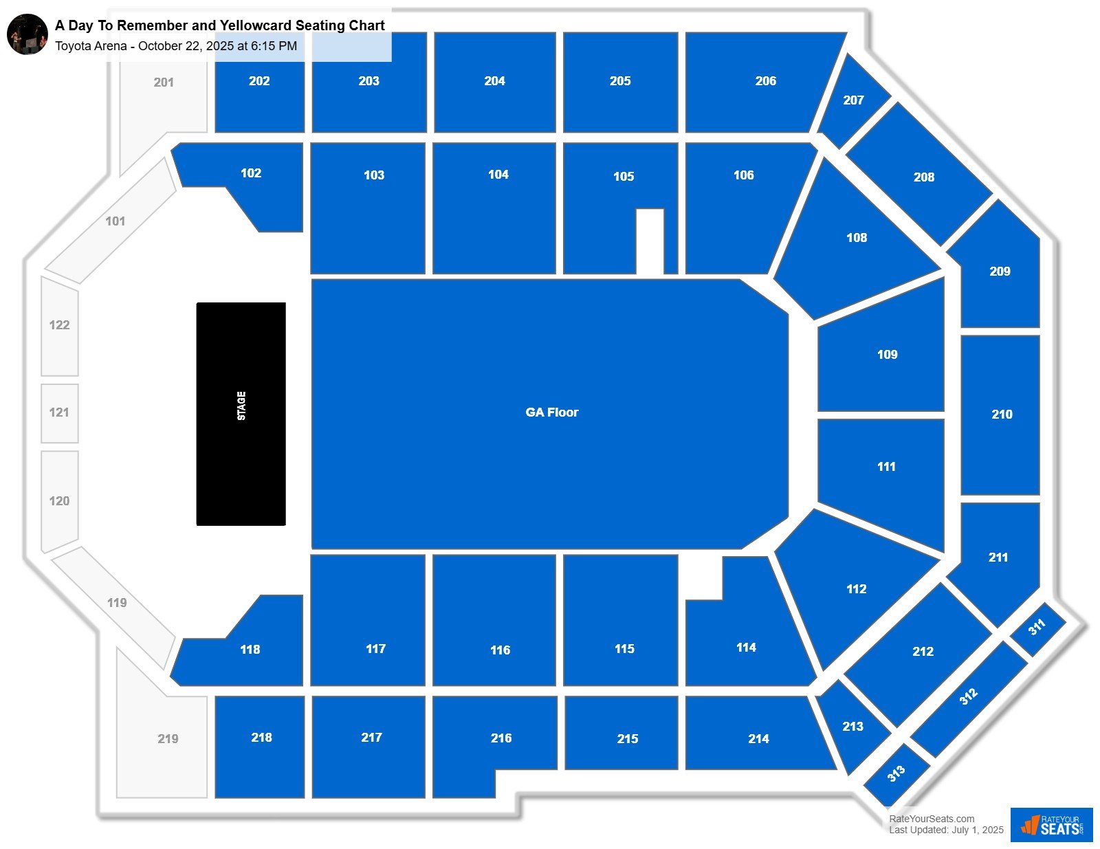 A Day To Remember and Yellowcard seating chart Toyota Arena