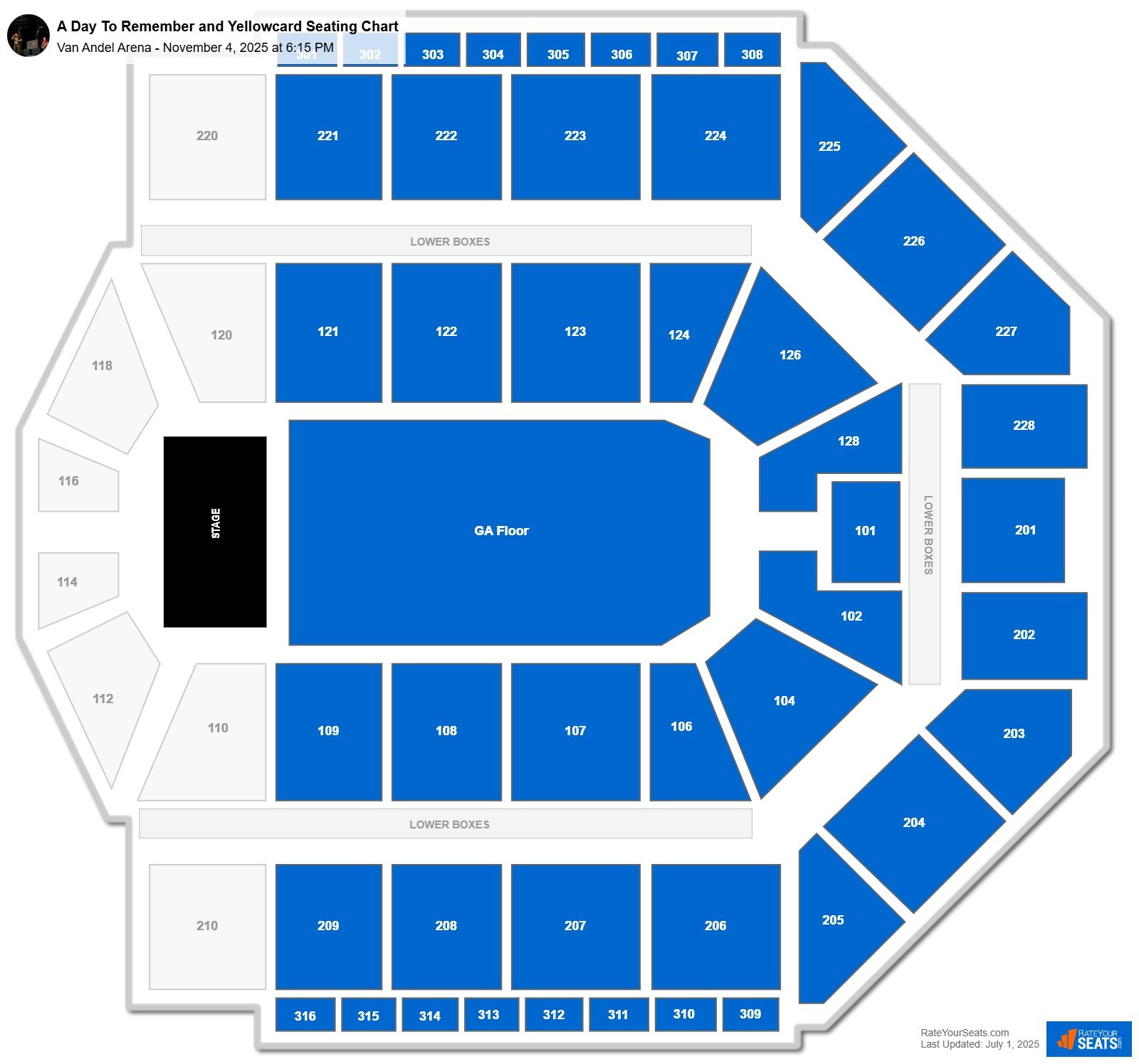 A Day To Remember and Yellowcard seating chart Van Andel Arena