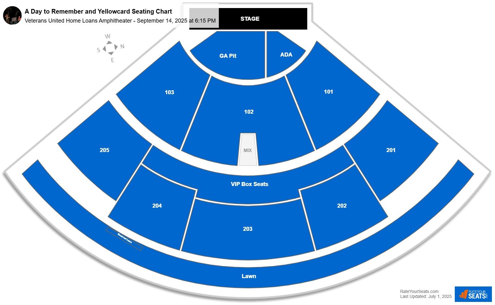 A Day to Remember and Yellowcard seating chart Veterans United Home Loans Amphitheater