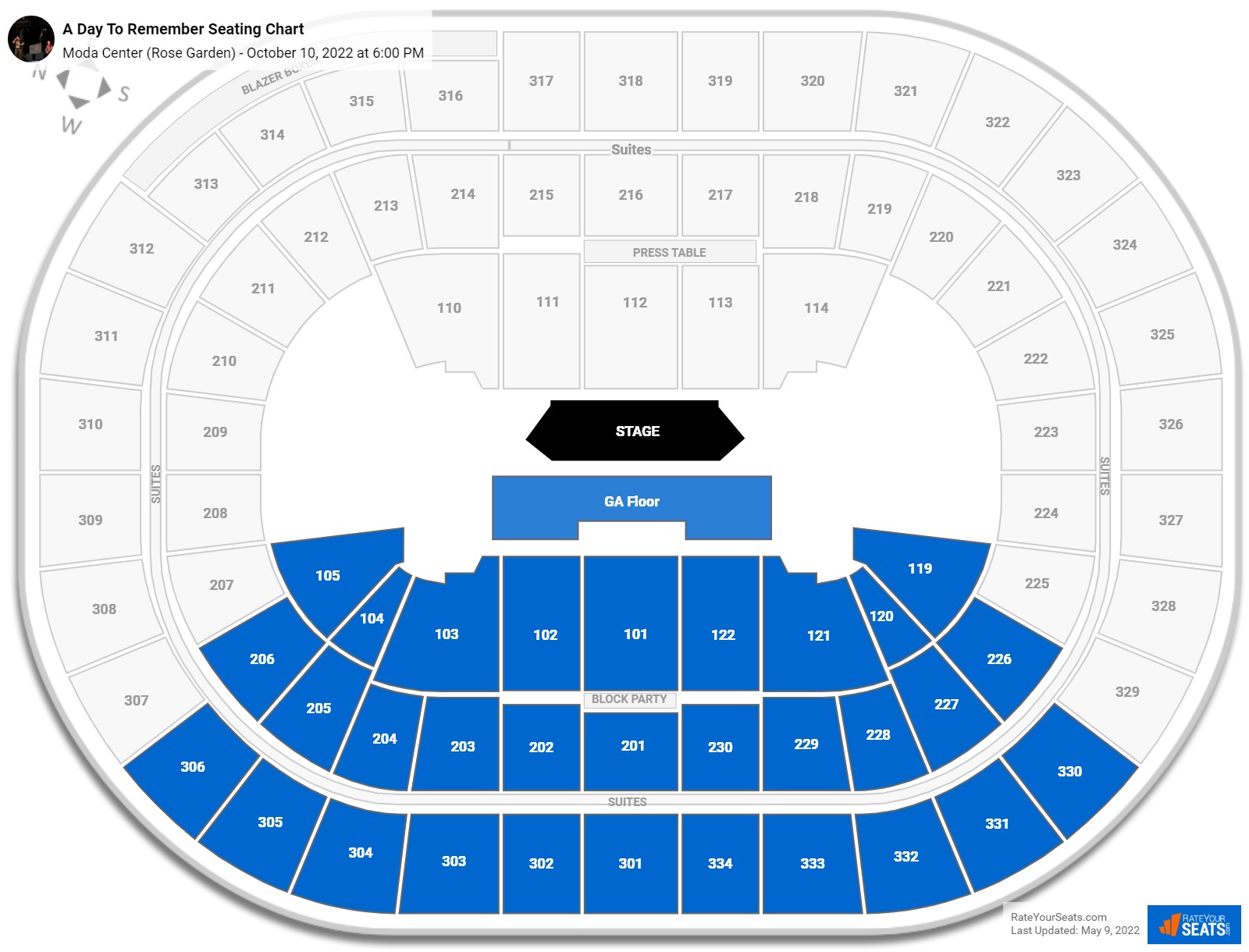 A Day To Remember seating chart Moda Center (Rose Garden)