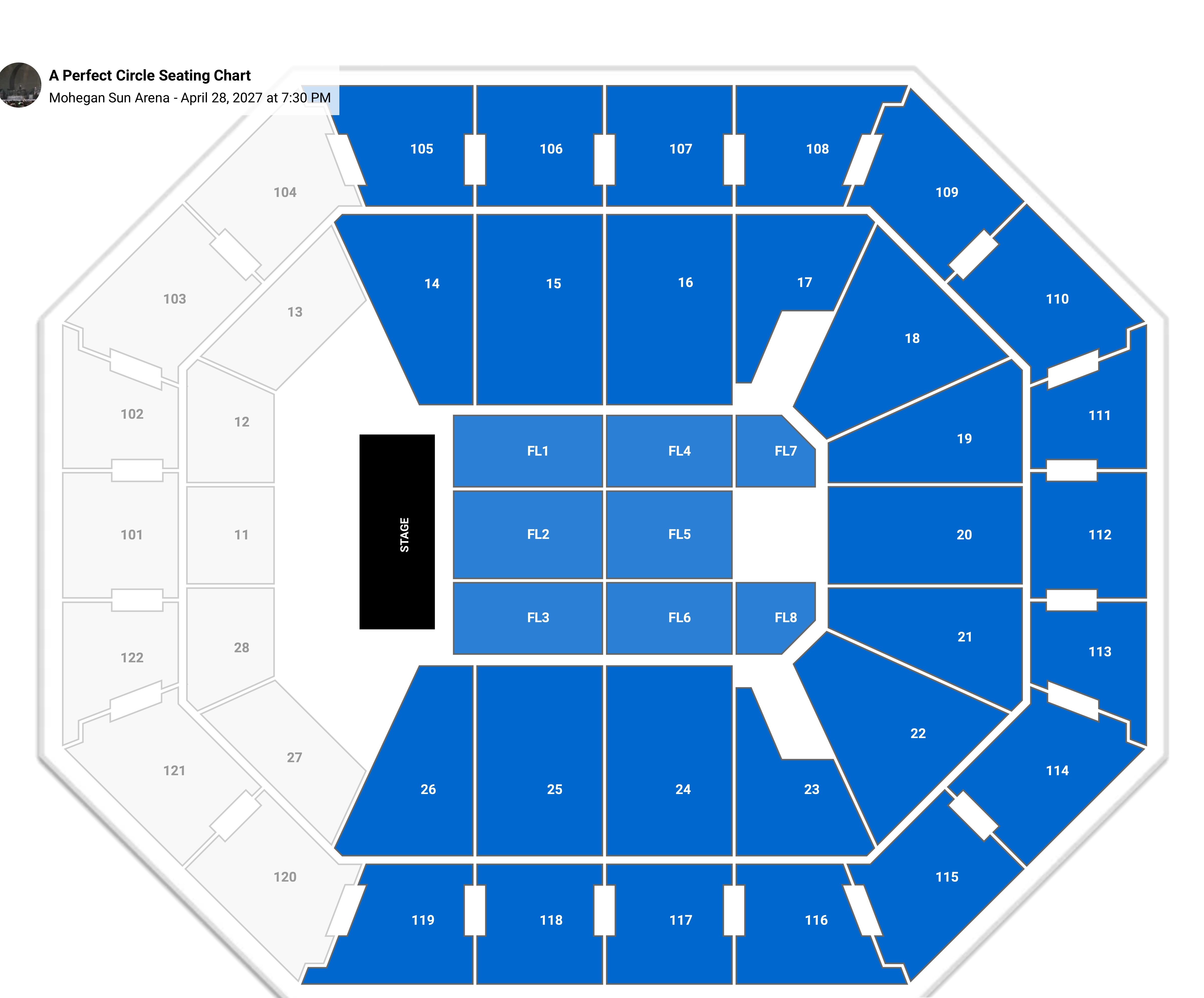 A Perfect Circle Seating Chart at Mohegan Sun Arena