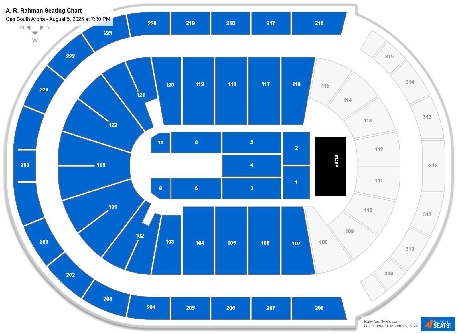 A. R. Rahman seating chart Gas South Arena