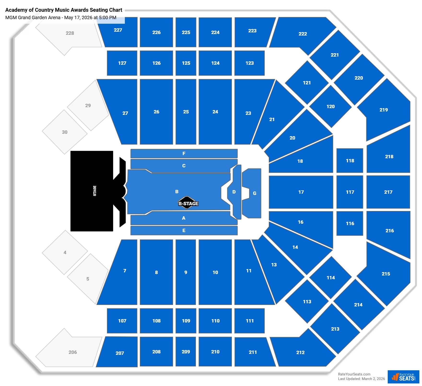 Academy of Country Music Awards seating chart MGM Grand Garden Arena