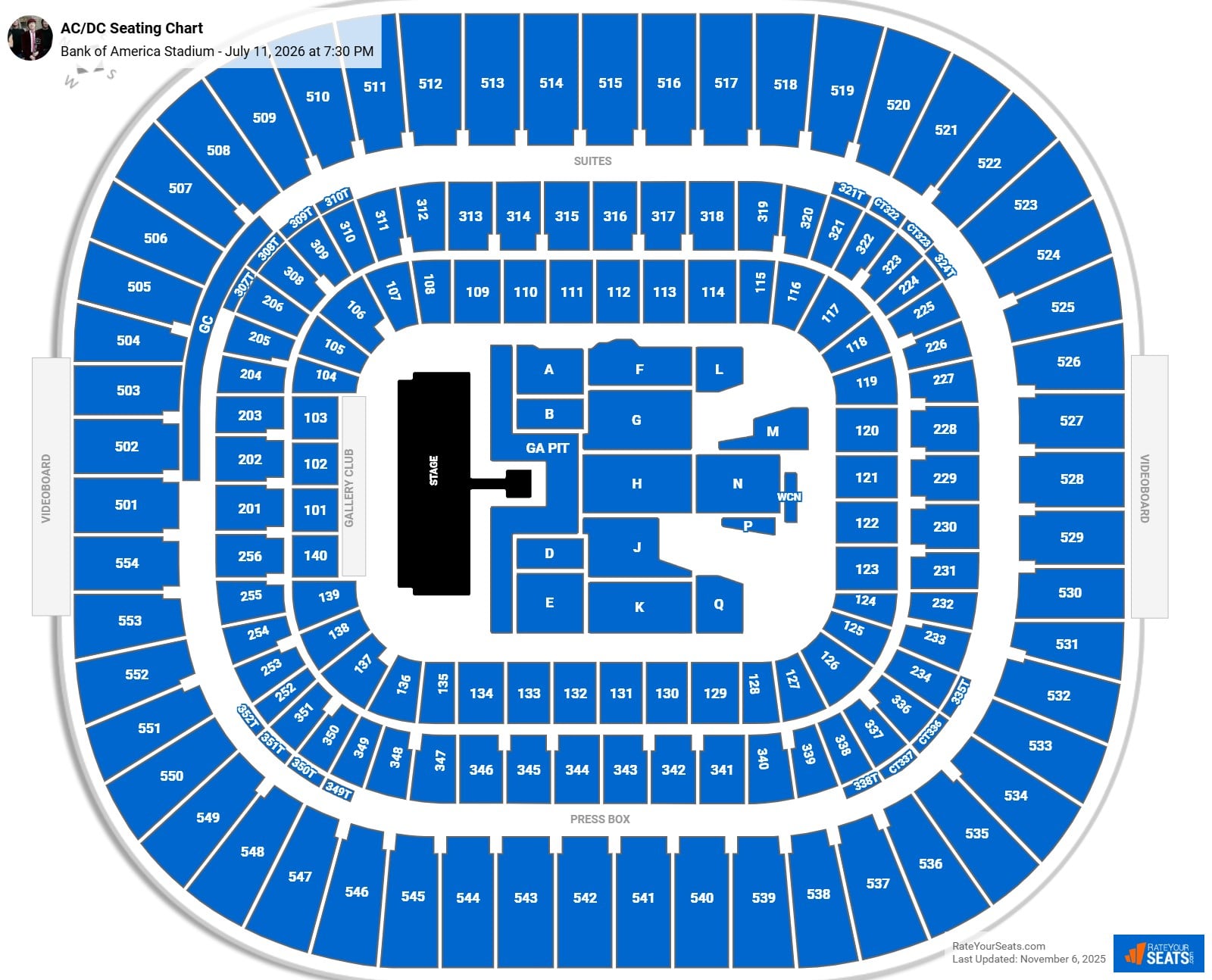 AC/DC seating chart Bank of America Stadium