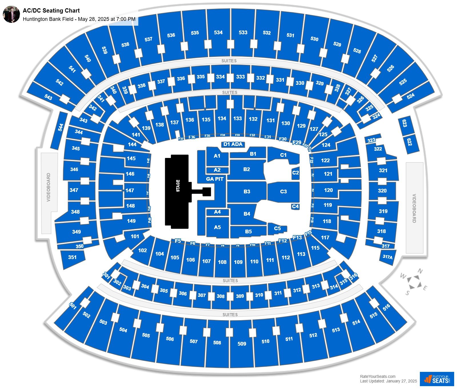 AC/DC seating chart Huntington Bank Field
