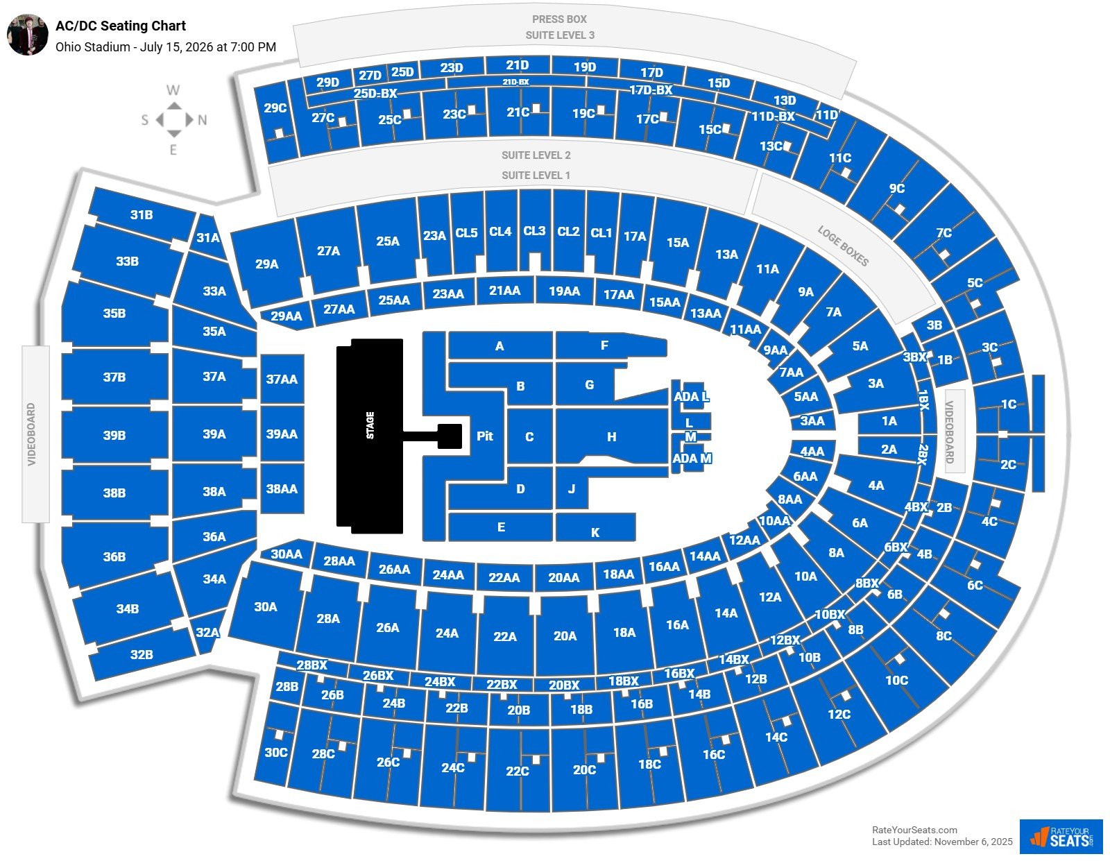 AC/DC seating chart Ohio Stadium