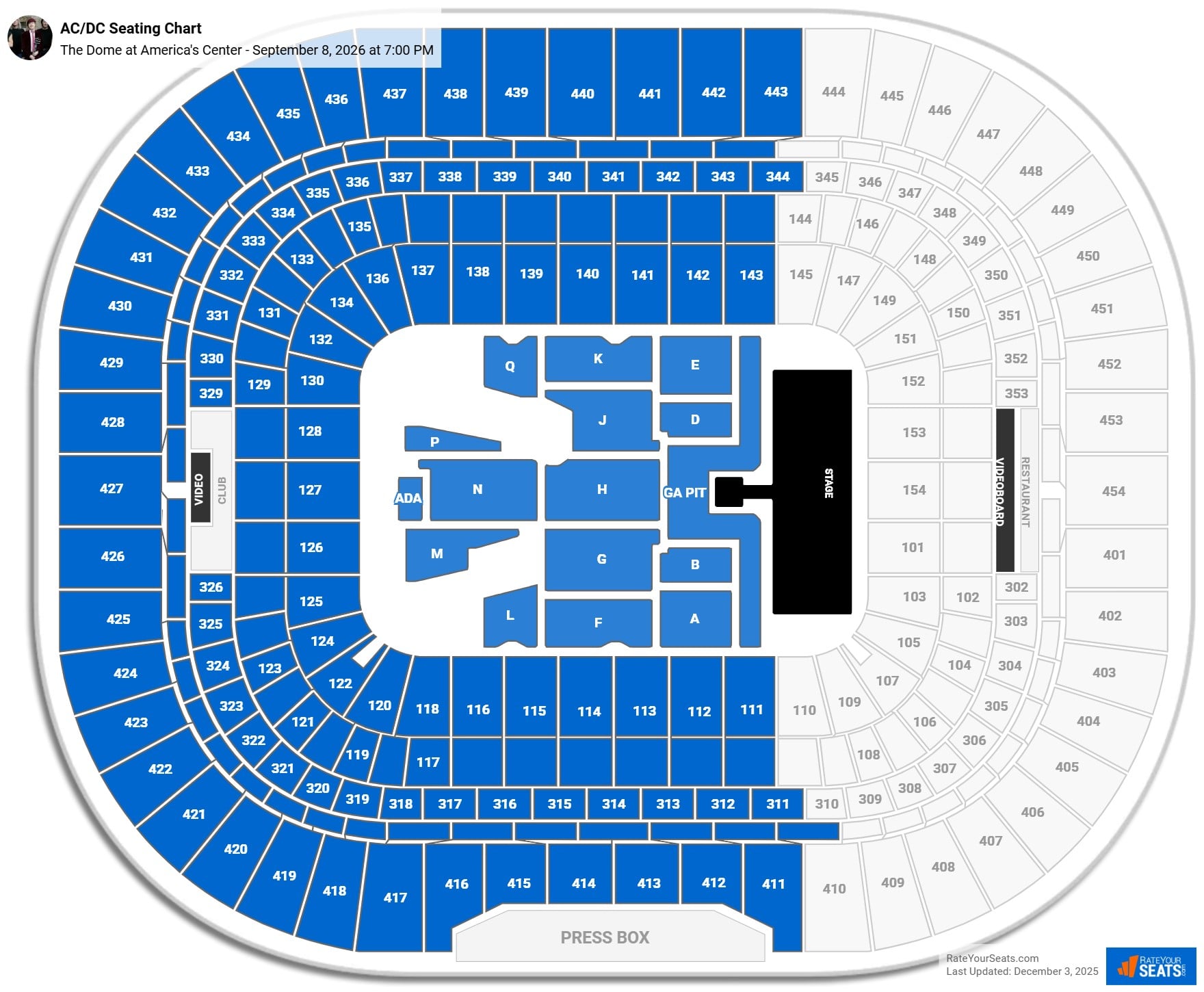 AC/DC seating chart The Dome at America