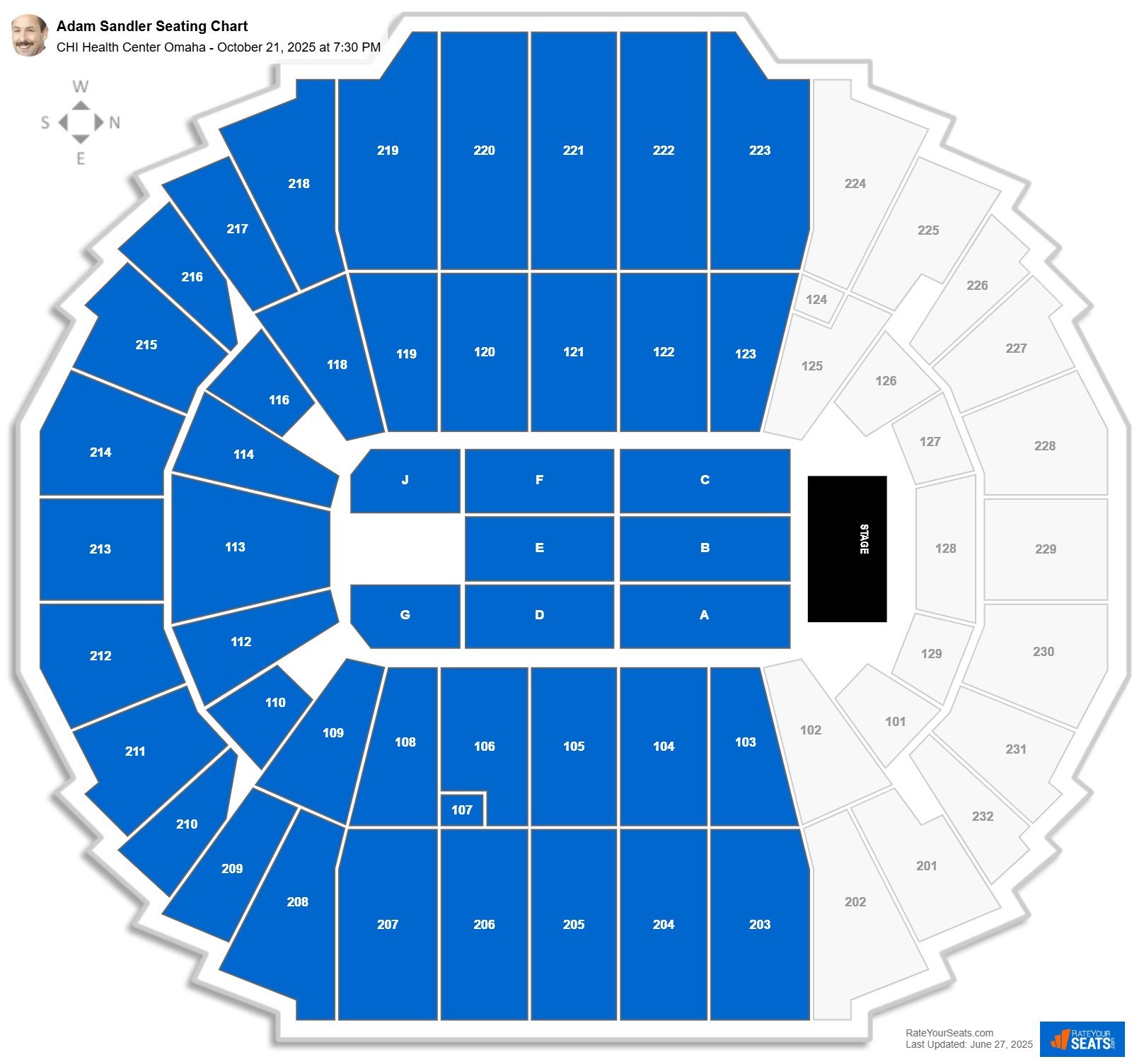 Adam Sandler seating chart CHI Health Center Omaha