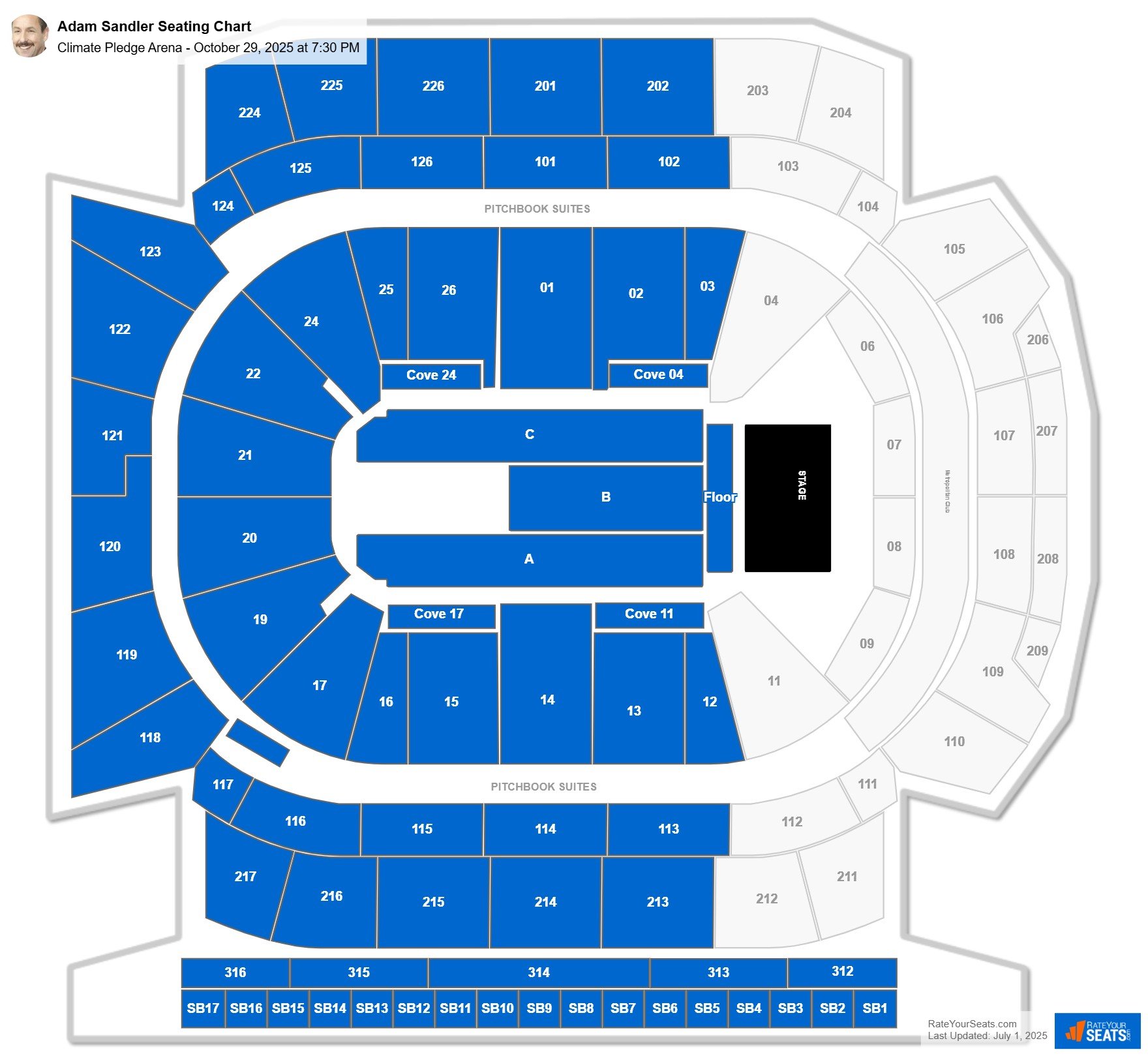Adam Sandler seating chart Climate Pledge Arena
