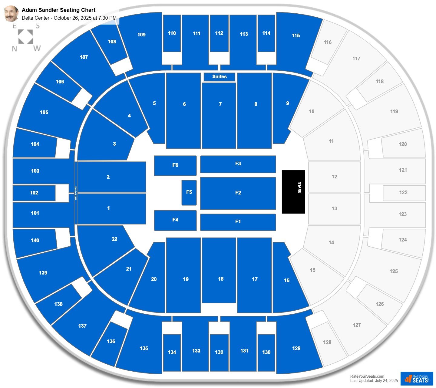 Adam Sandler seating chart Delta Center