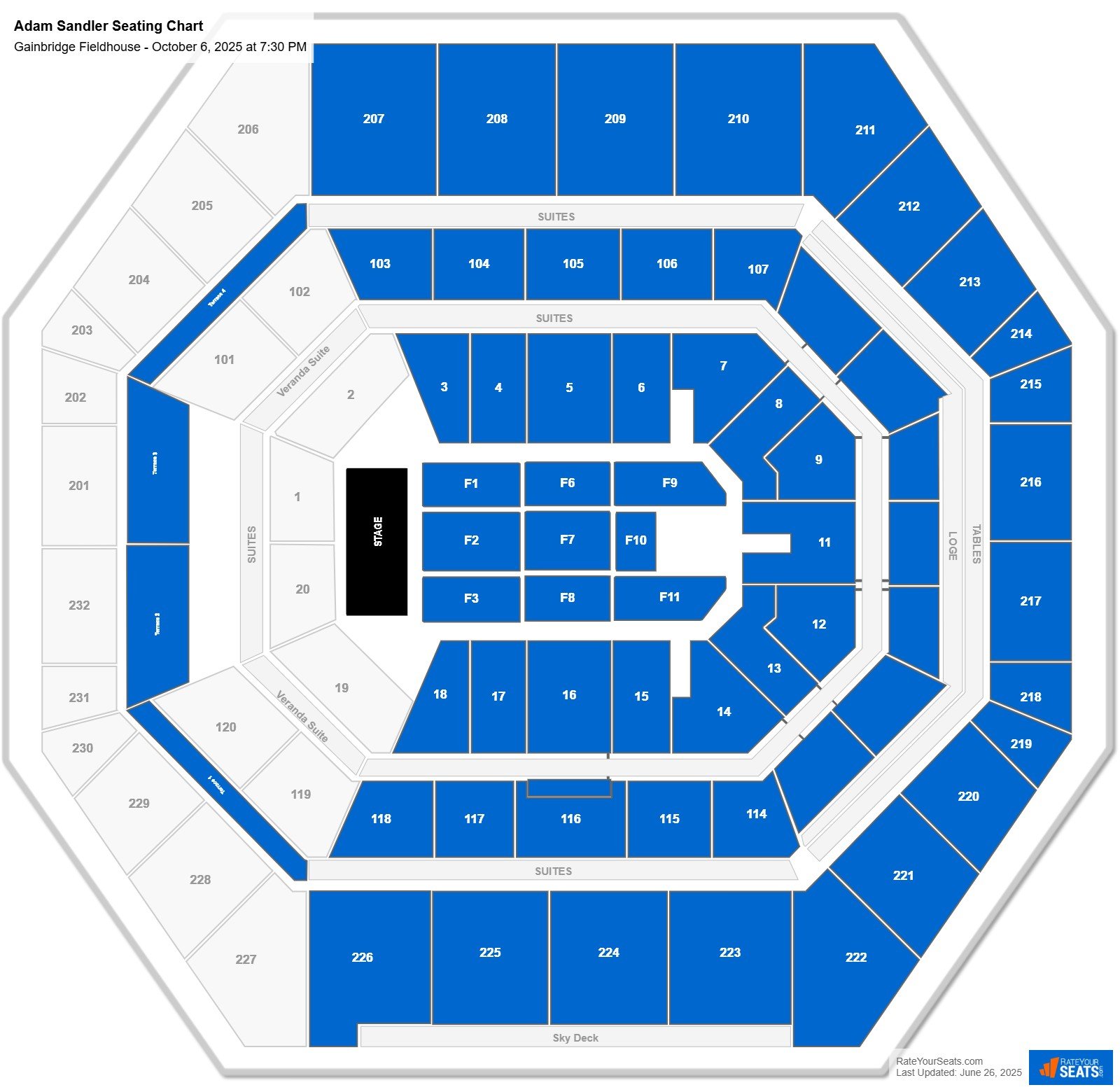 Adam Sandler seating chart Gainbridge Fieldhouse