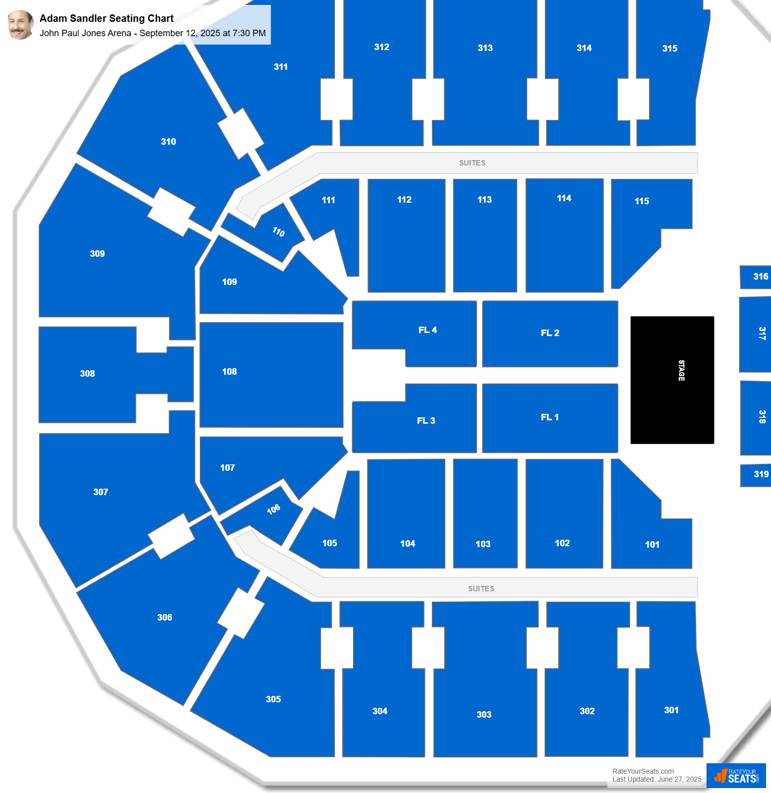 Adam Sandler seating chart John Paul Jones Arena