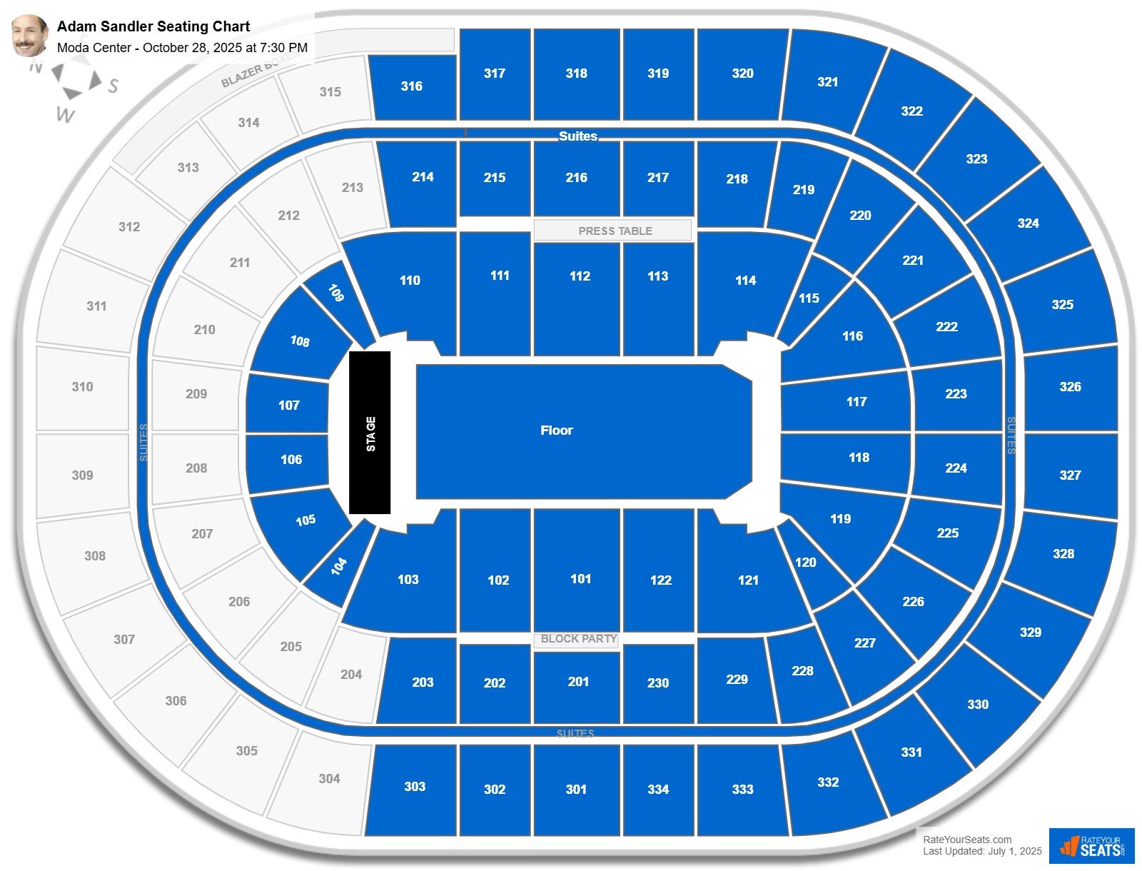 Adam Sandler seating chart Moda Center