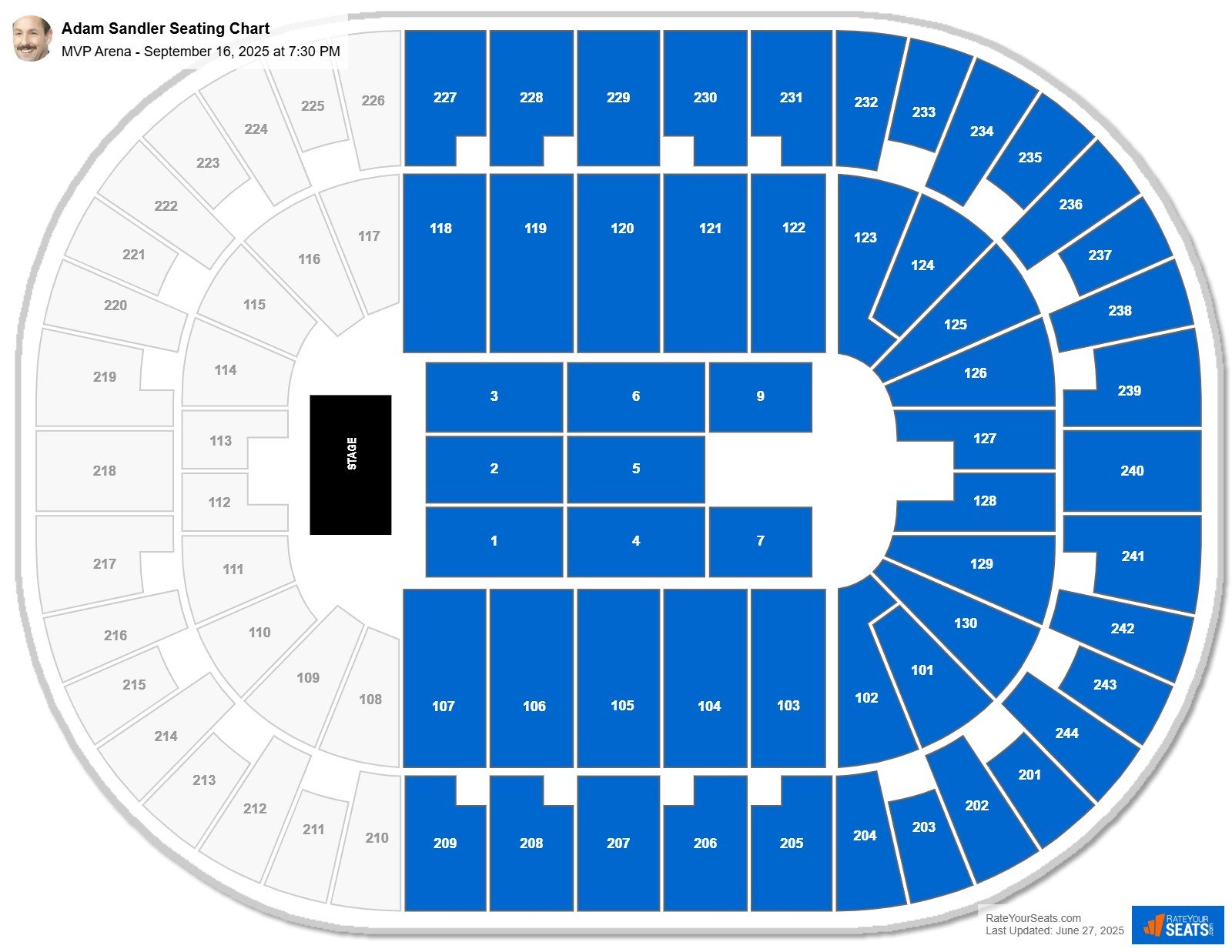 Adam Sandler seating chart MVP Arena