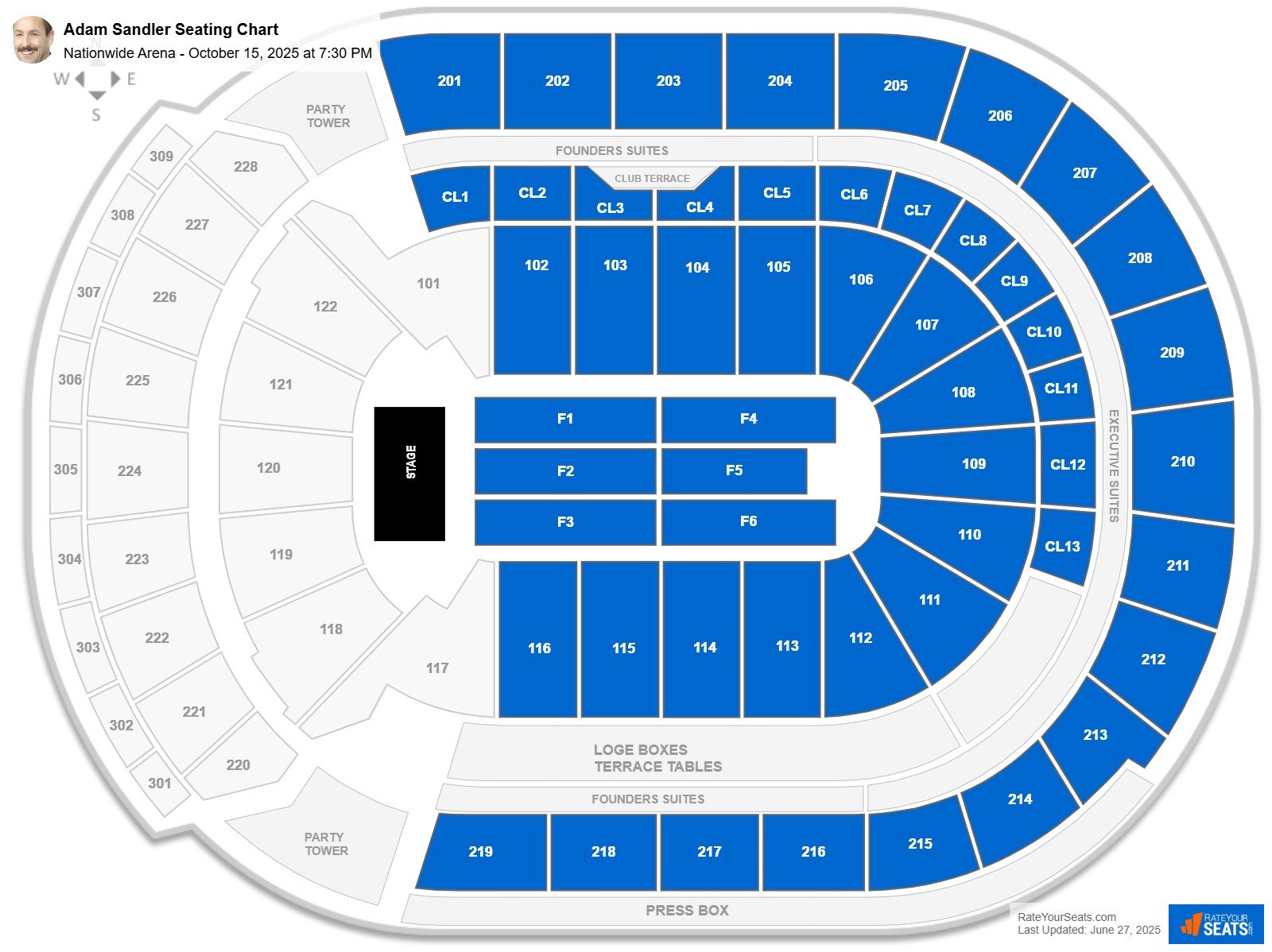 Adam Sandler seating chart Nationwide Arena