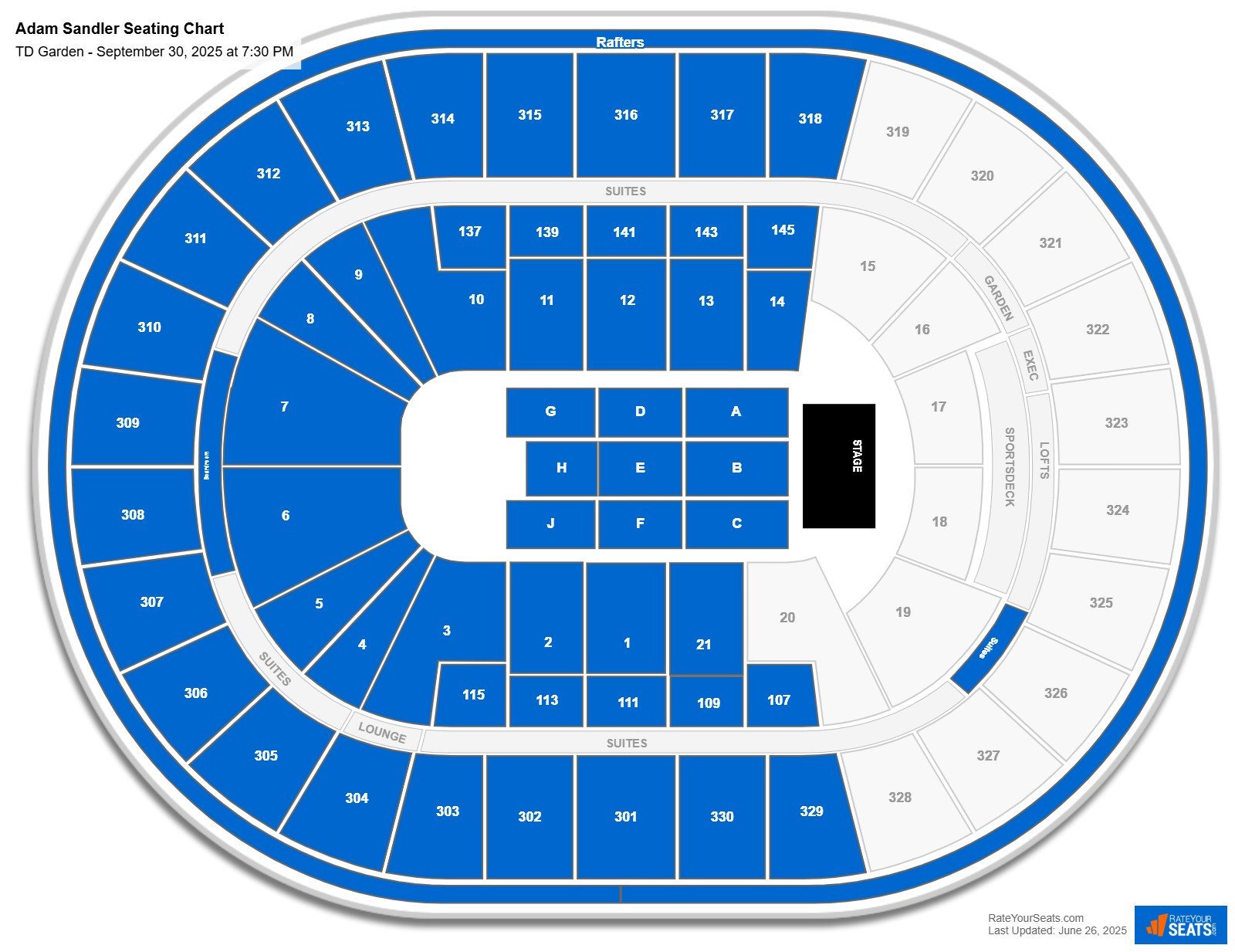 Adam Sandler seating chart TD Garden
