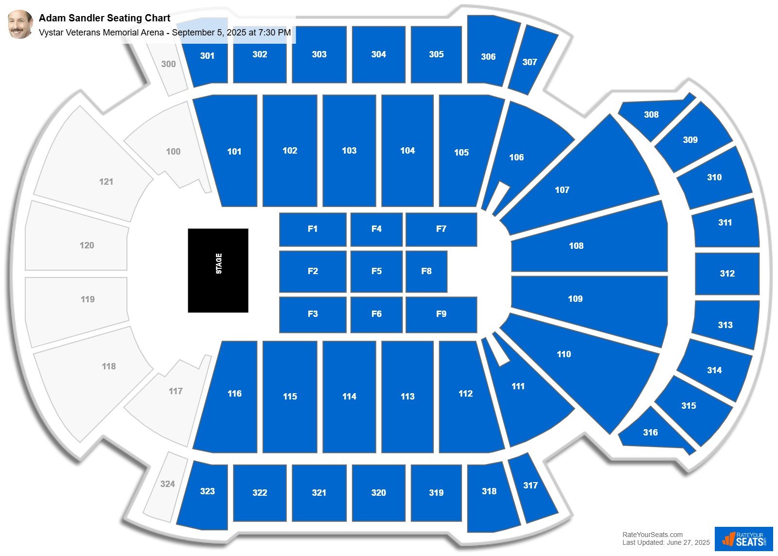 Adam Sandler seating chart Vystar Veterans Memorial Arena