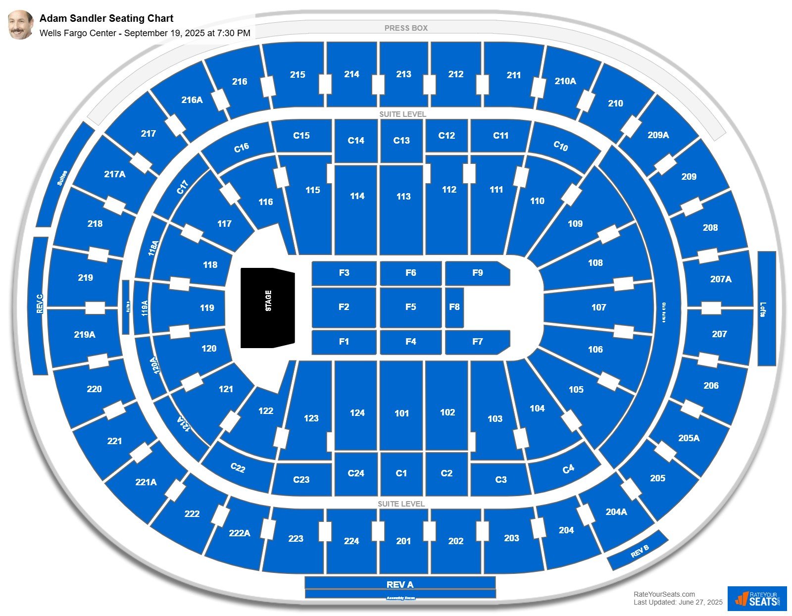 Adam Sandler seating chart Wells Fargo Center