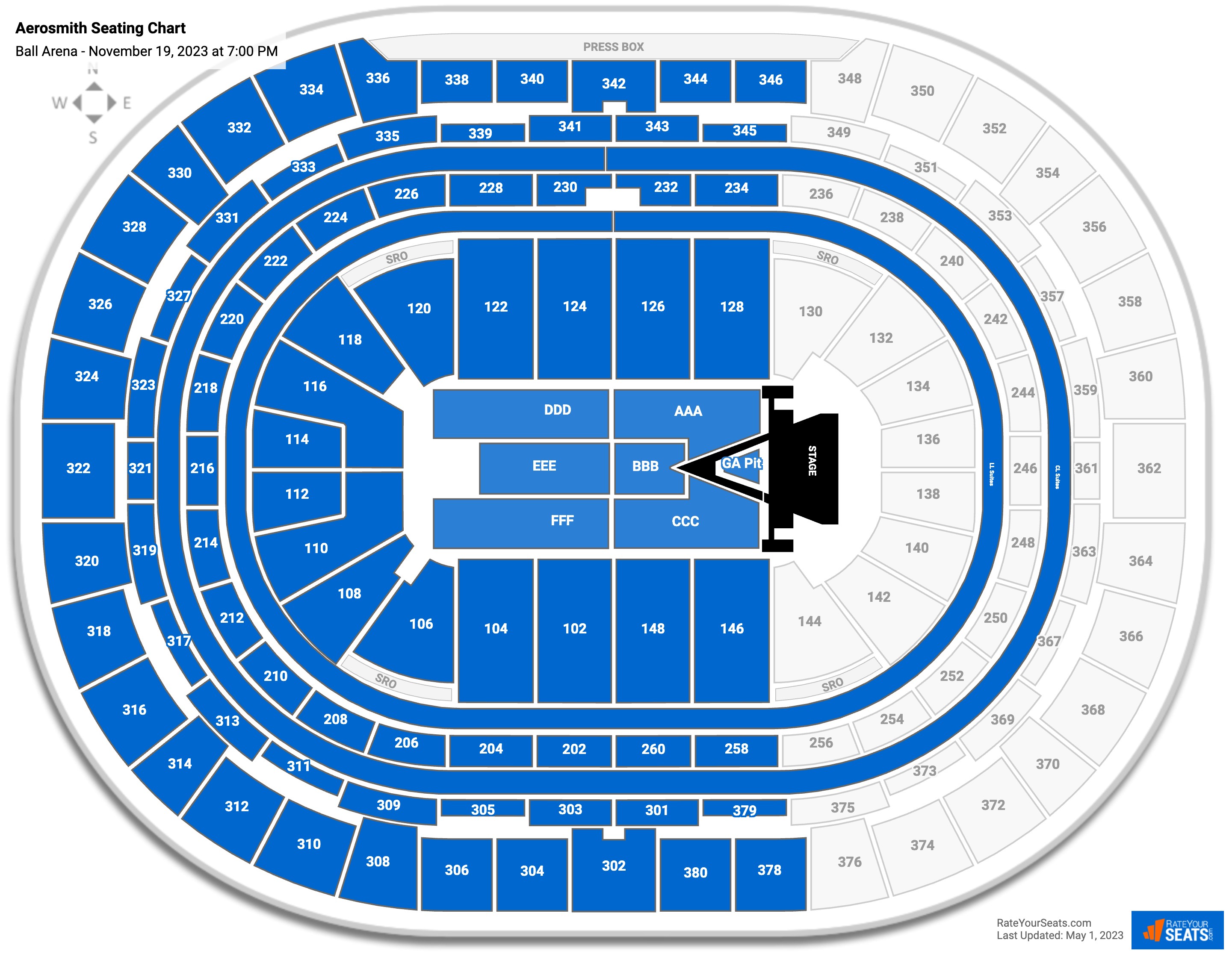 Aerosmith seating chart Ball Arena