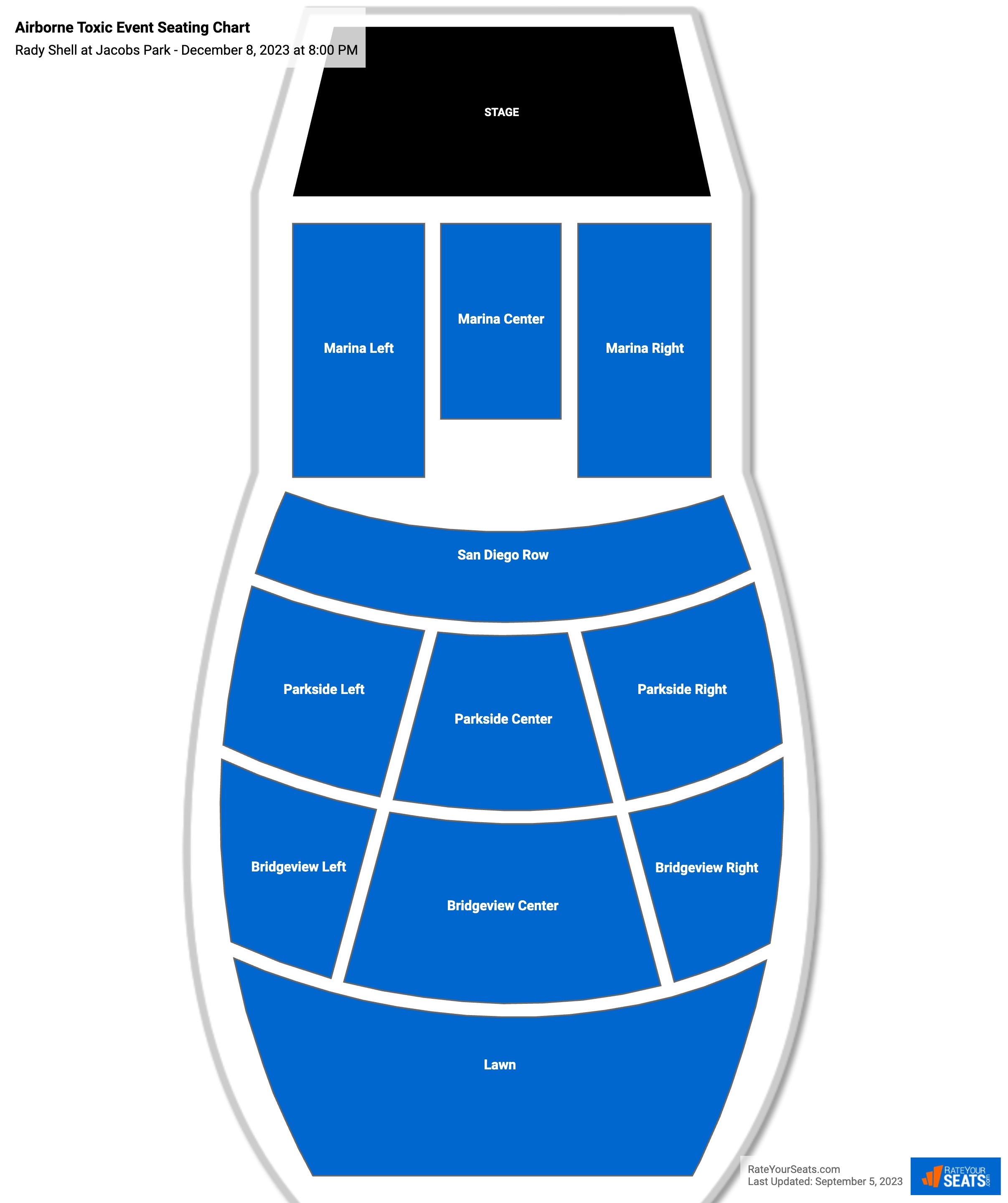 Airborne Toxic Event seating chart Rady Shell at Jacobs Park
