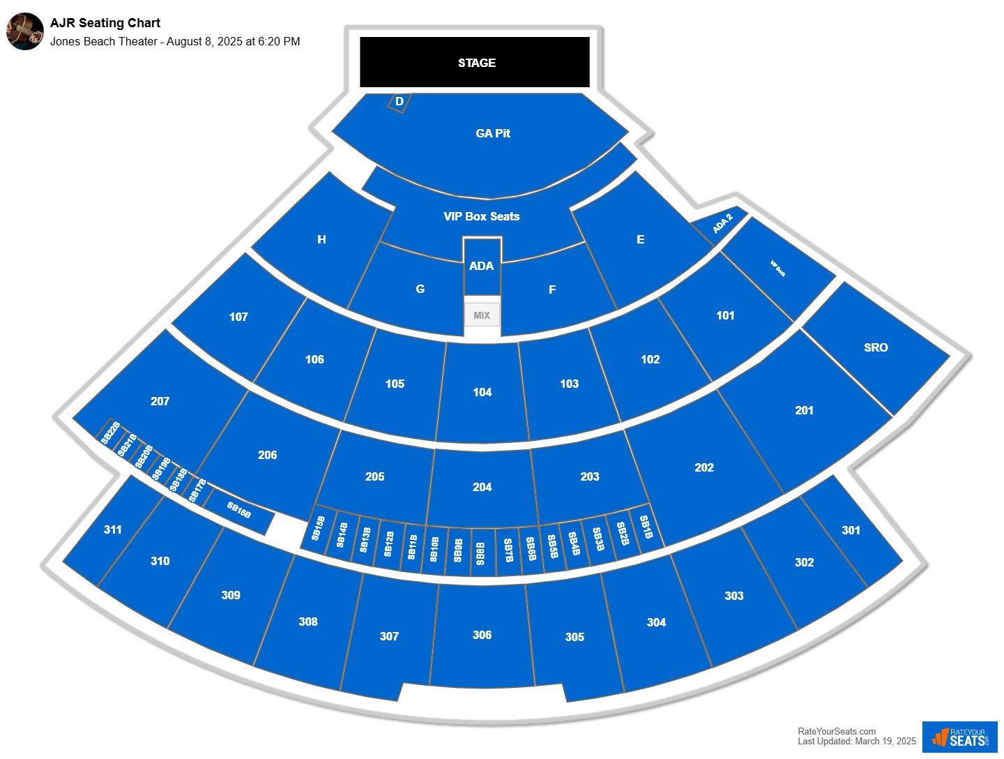 AJR seating chart Jones Beach Theater