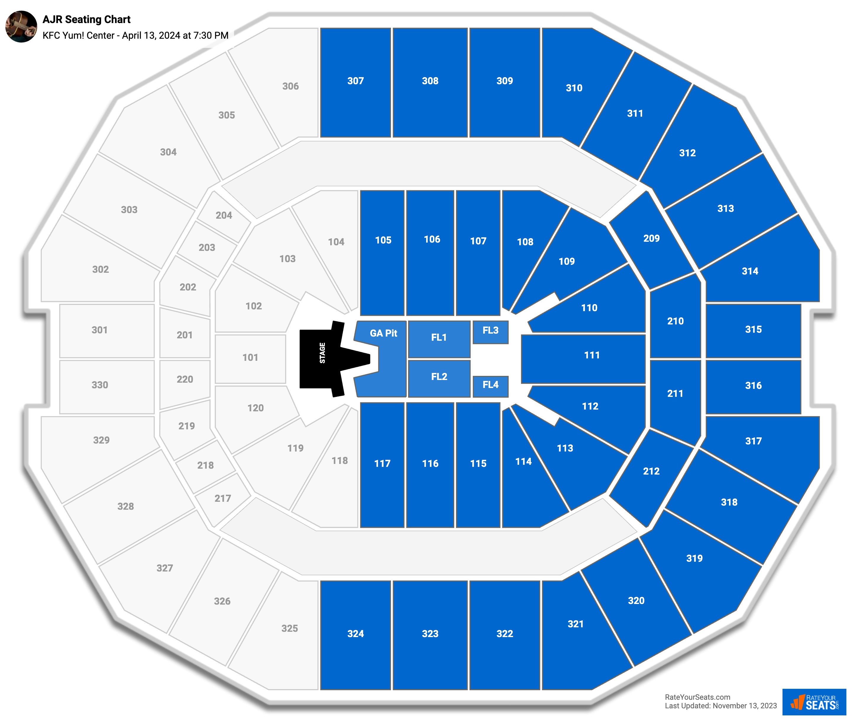 AJR seating chart KFC Yum! Center