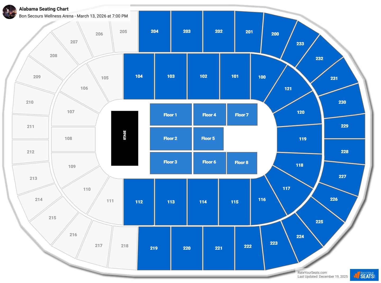 Alabama seating chart Bon Secours Wellness Arena
