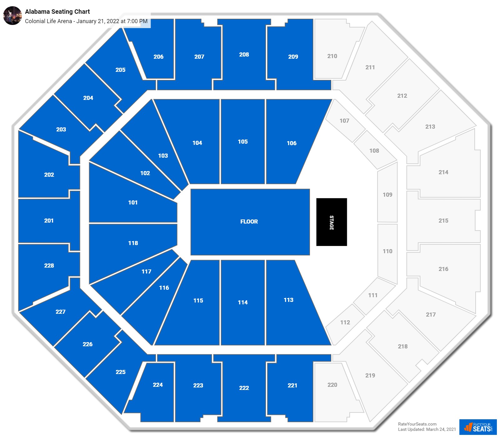 Alabama seating chart Colonial Life Arena