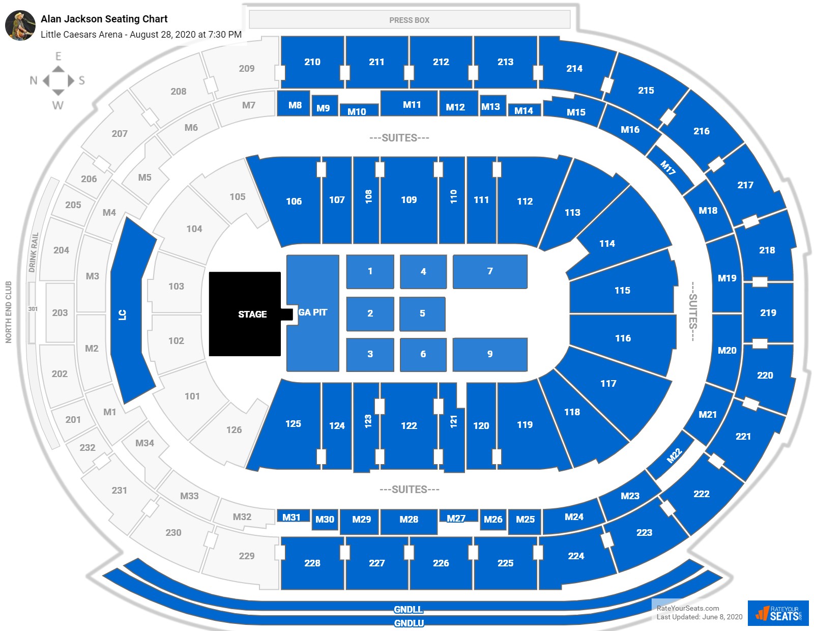 Alan Jackson seating chart Little Caesars Arena