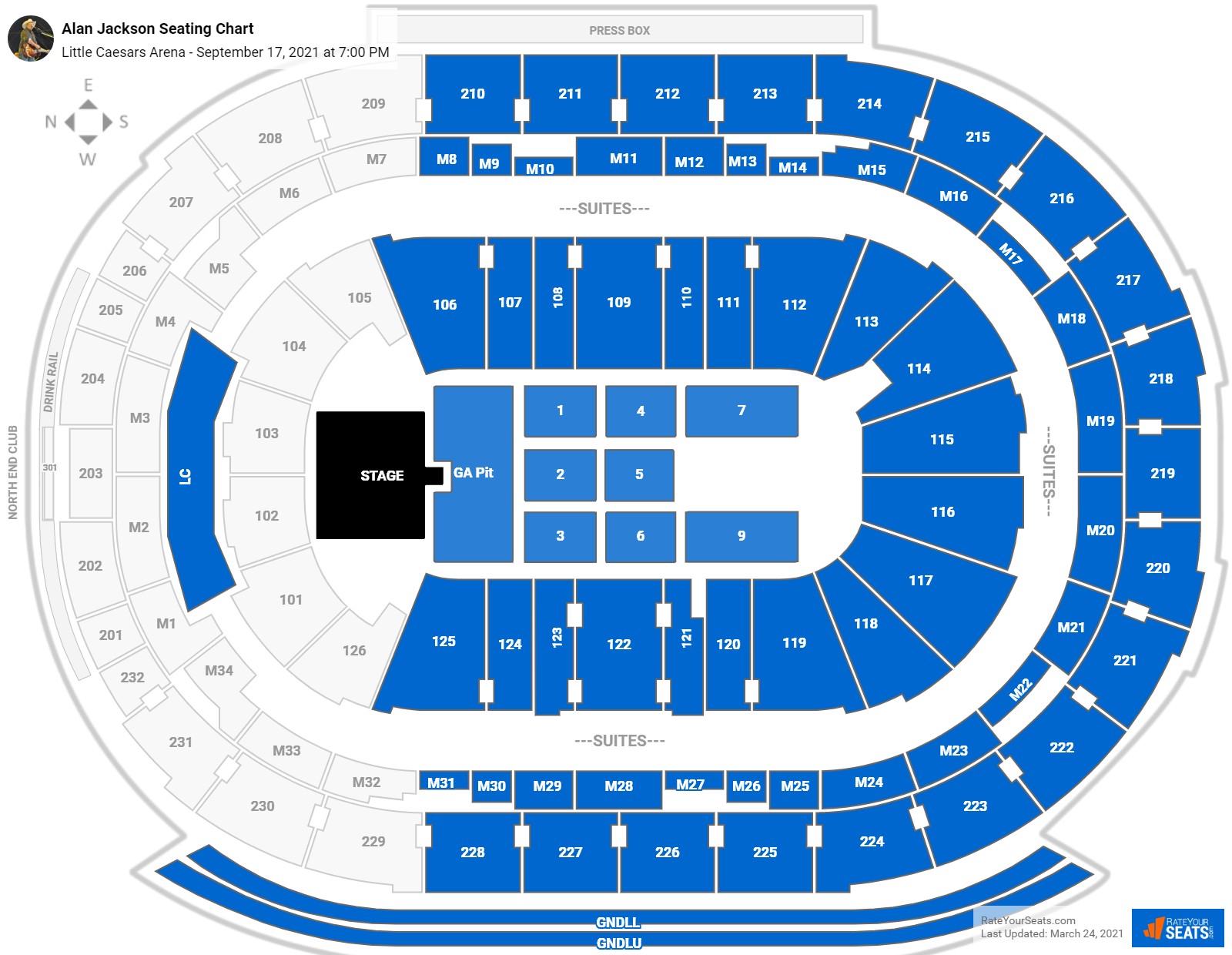 Alan Jackson seating chart Little Caesars Arena