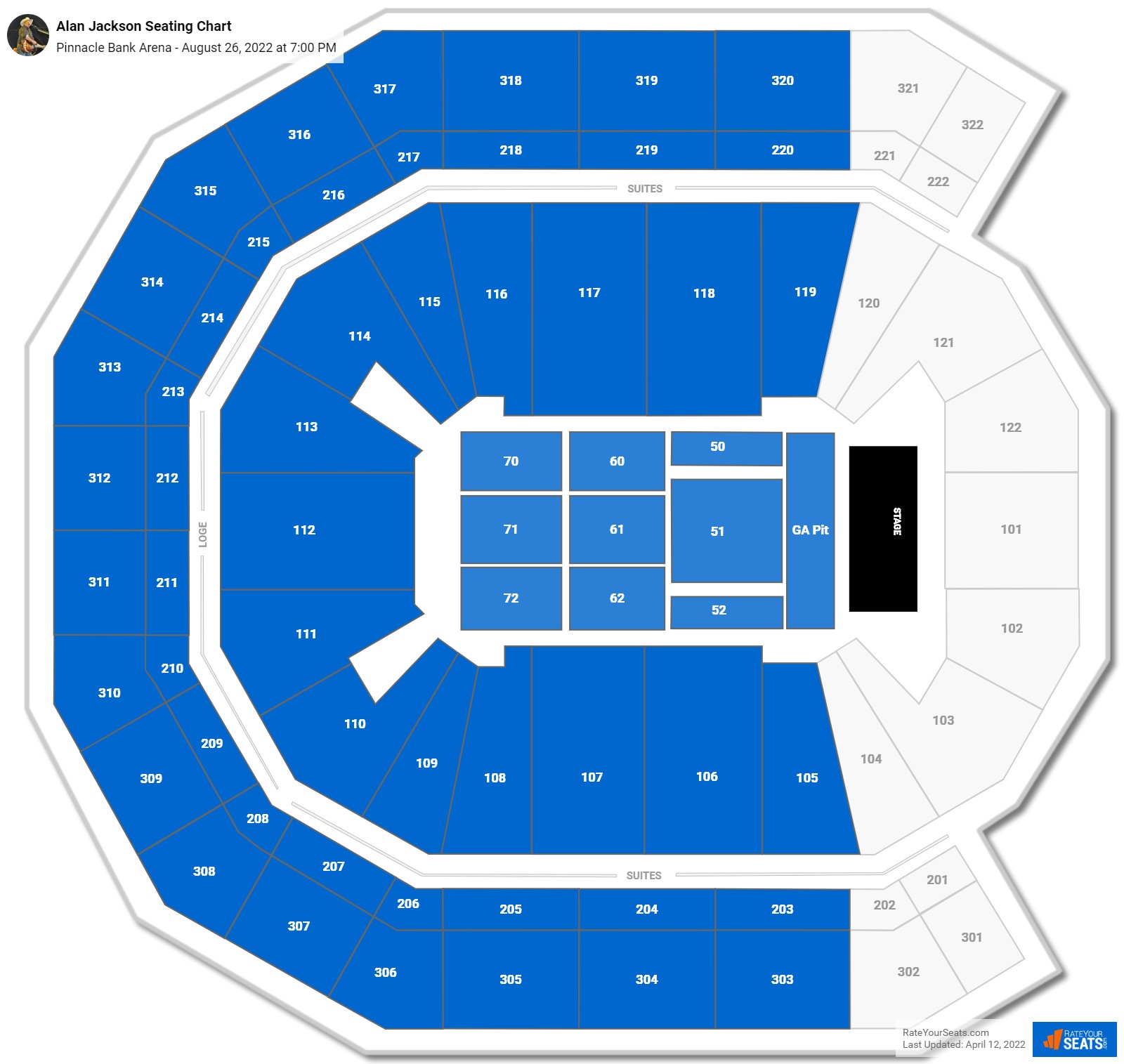 Alan Jackson seating chart Pinnacle Bank Arena
