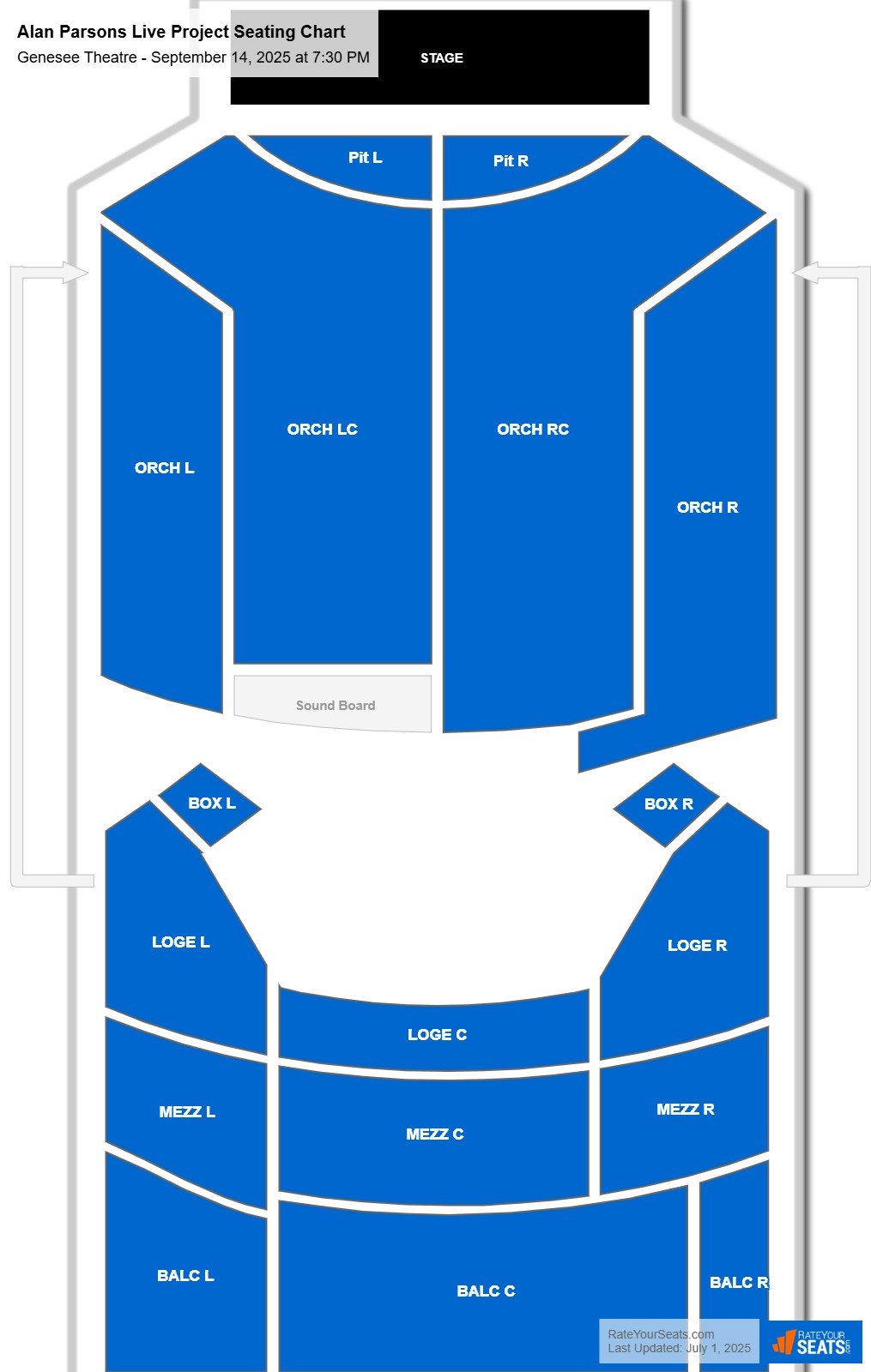 Alan Parsons Live Project seating chart Genesee Theatre