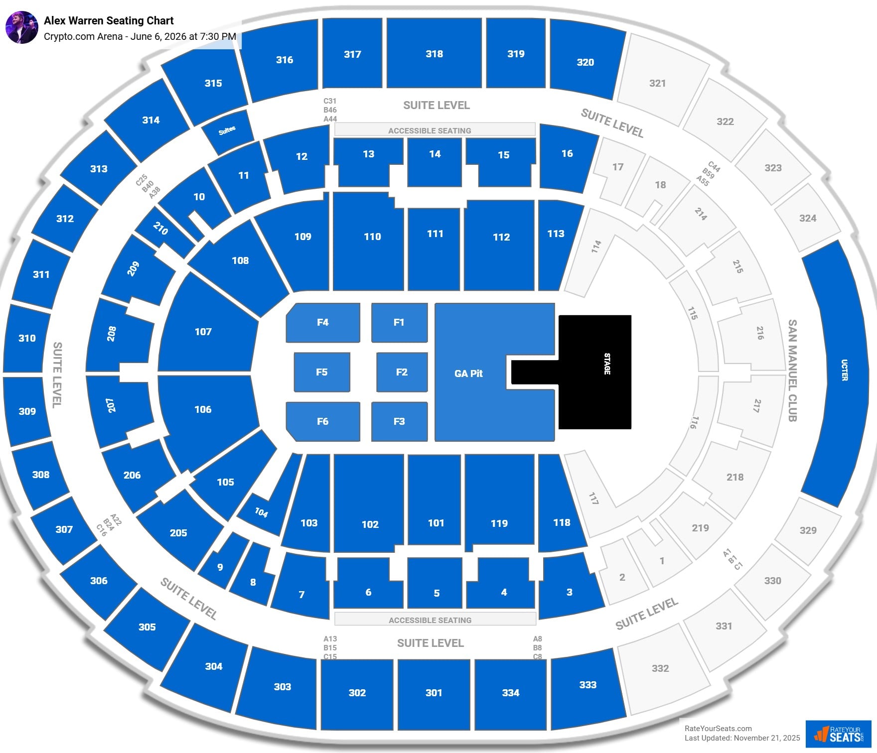 Alex Warren seating chart Crypto.com Arena