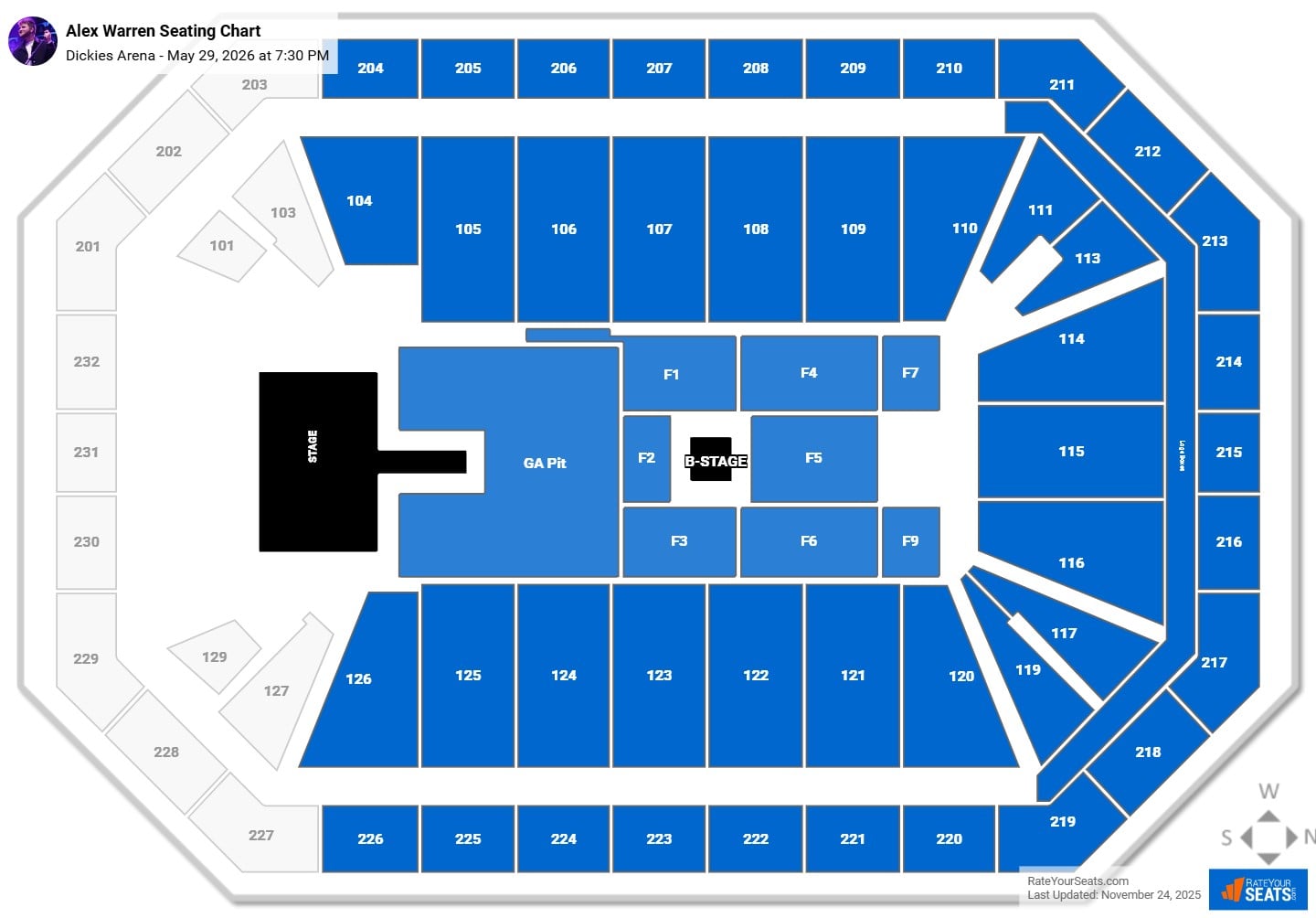 Alex Warren seating chart Dickies Arena