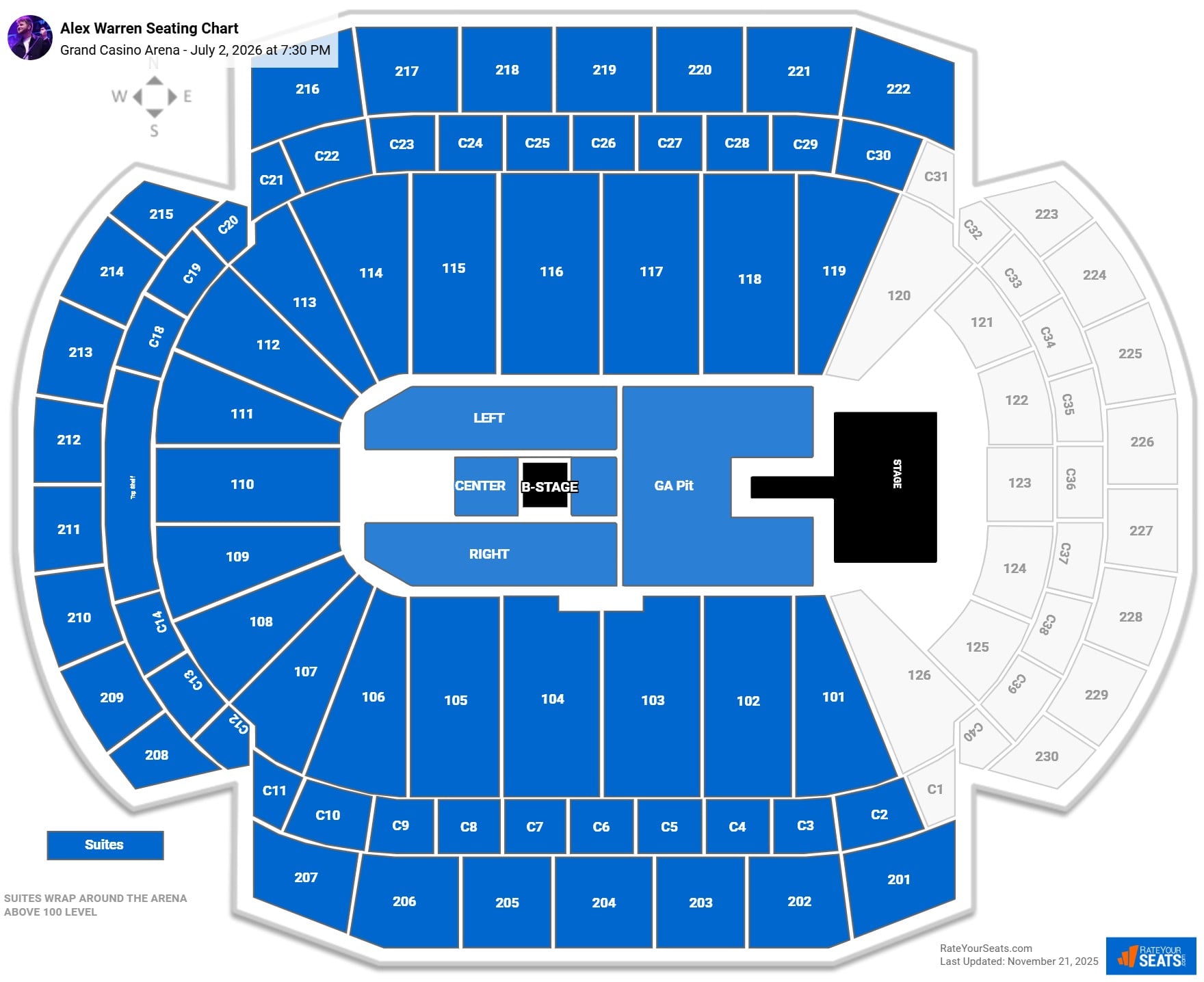Alex Warren seating chart Grand Casino Arena