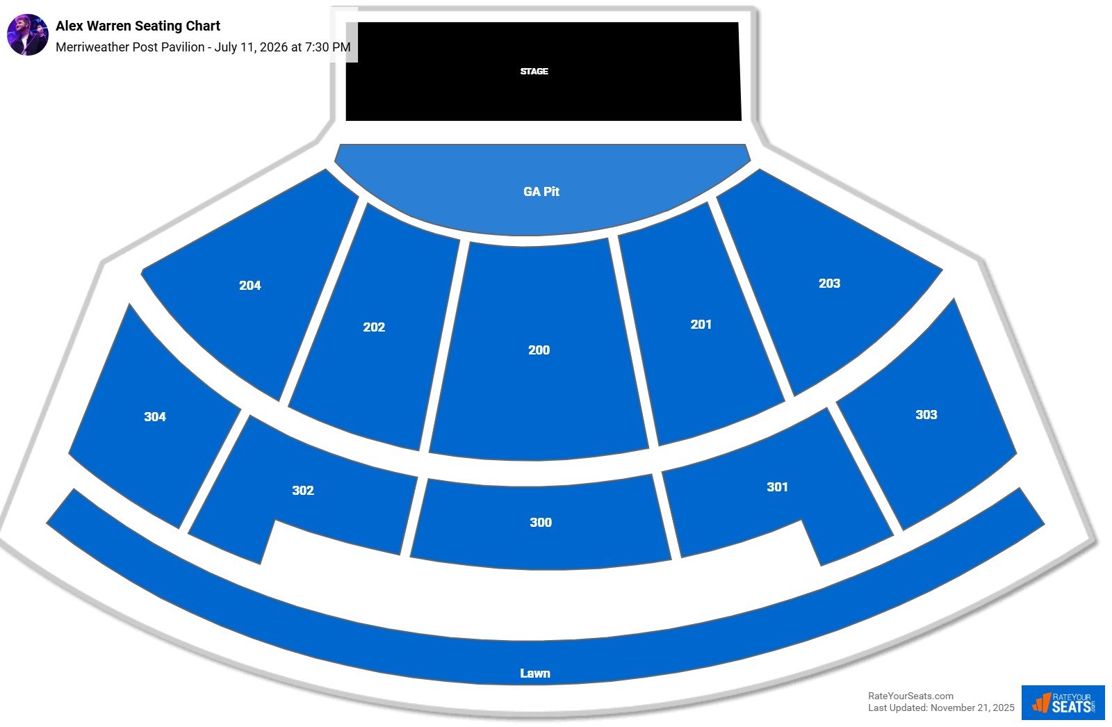 Alex Warren seating chart Merriweather Post Pavilion