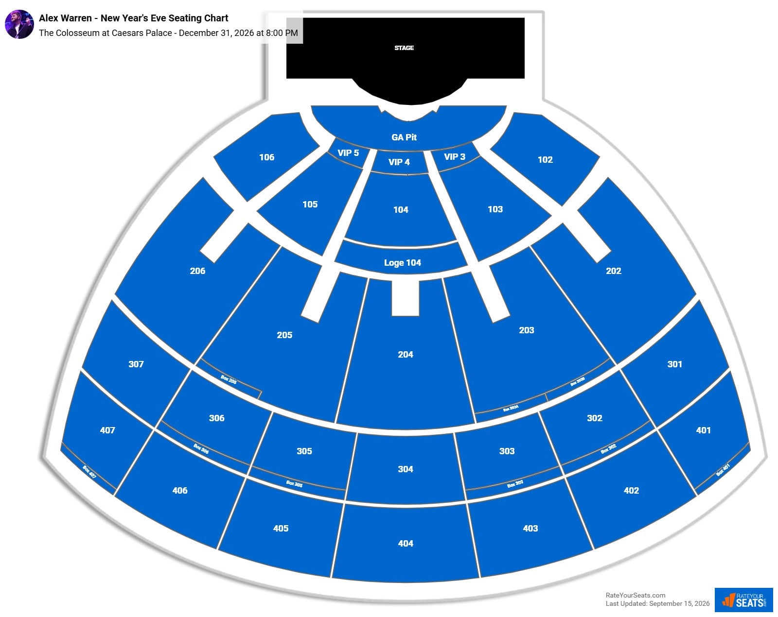 Alex Warren - New Year's Eve Seating Chart at The Colosseum at Caesars Palace