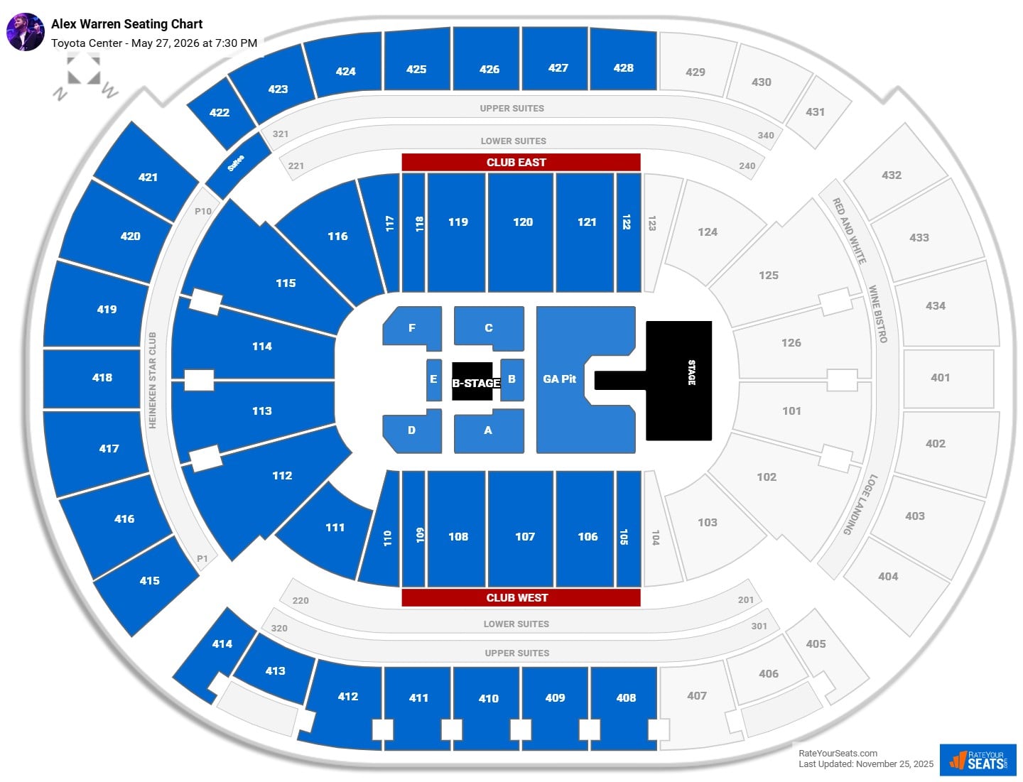 Alex Warren seating chart Toyota Center