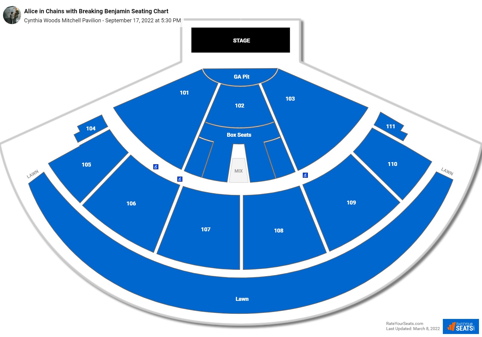 Alice in Chains with Breaking Benjamin seating chart Cynthia Woods Mitchell Pavilion