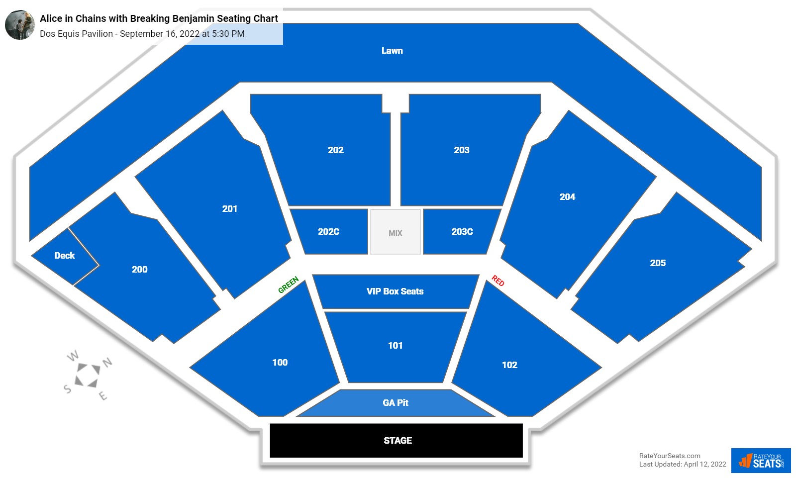 Alice in Chains with Breaking Benjamin seating chart Dos Equis Pavilion