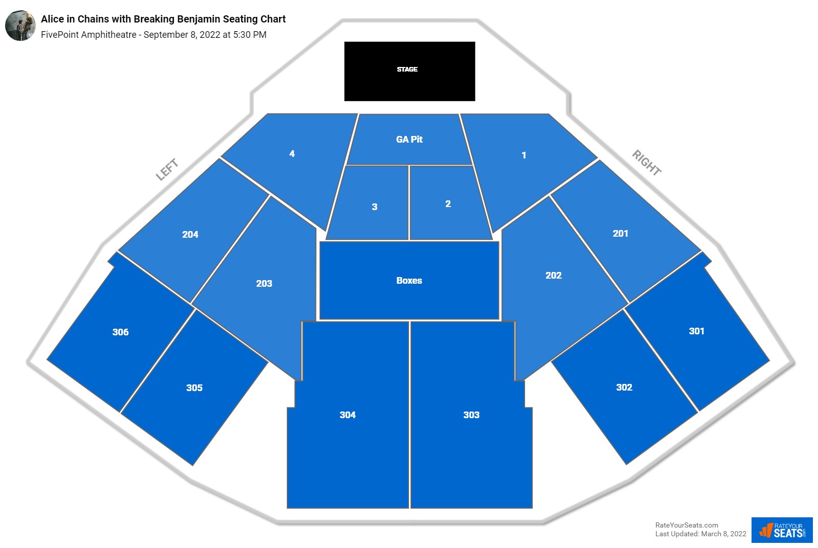 Alice in Chains with Breaking Benjamin seating chart FivePoint Amphitheatre
