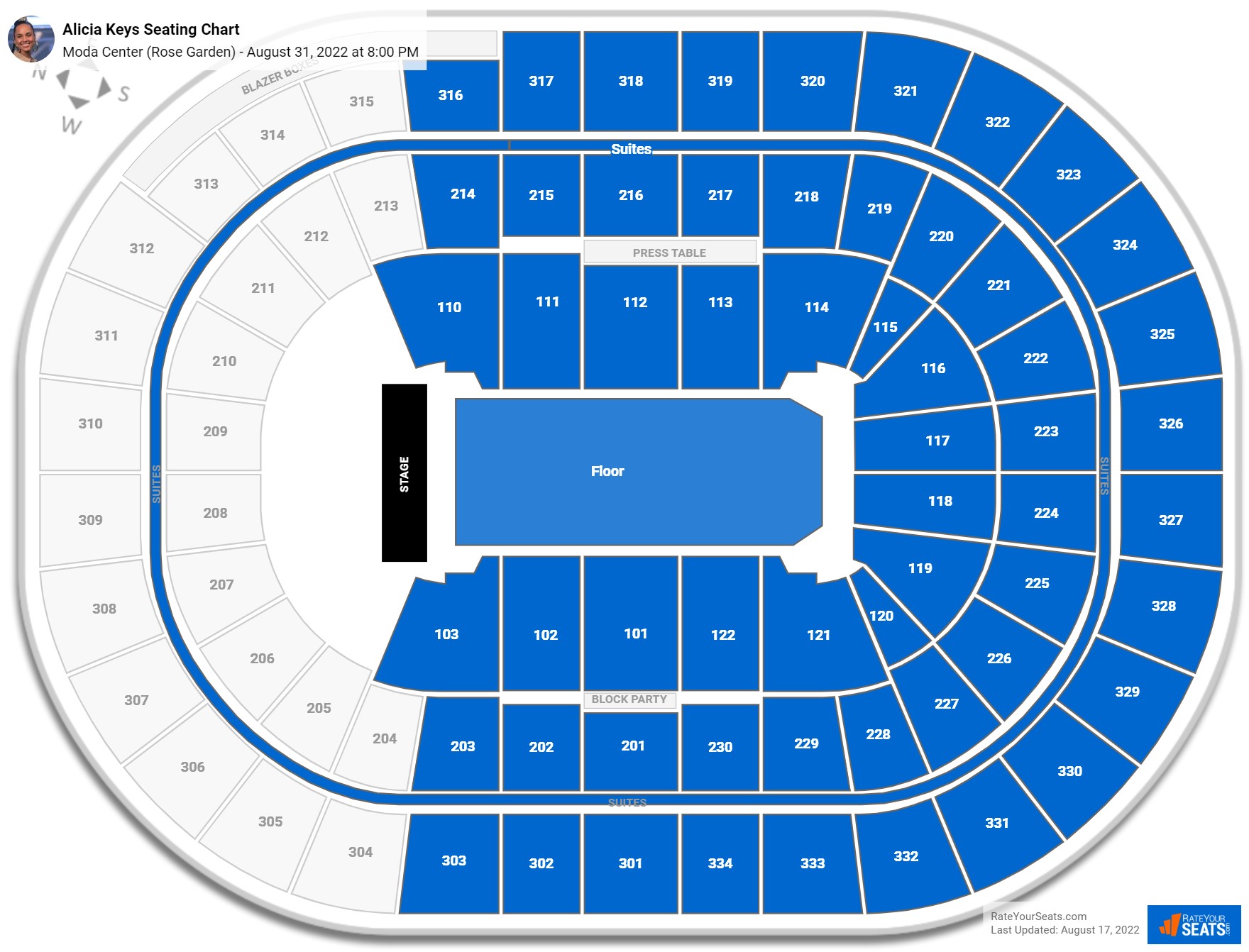 Alicia Keys seating chart Moda Center (Rose Garden)