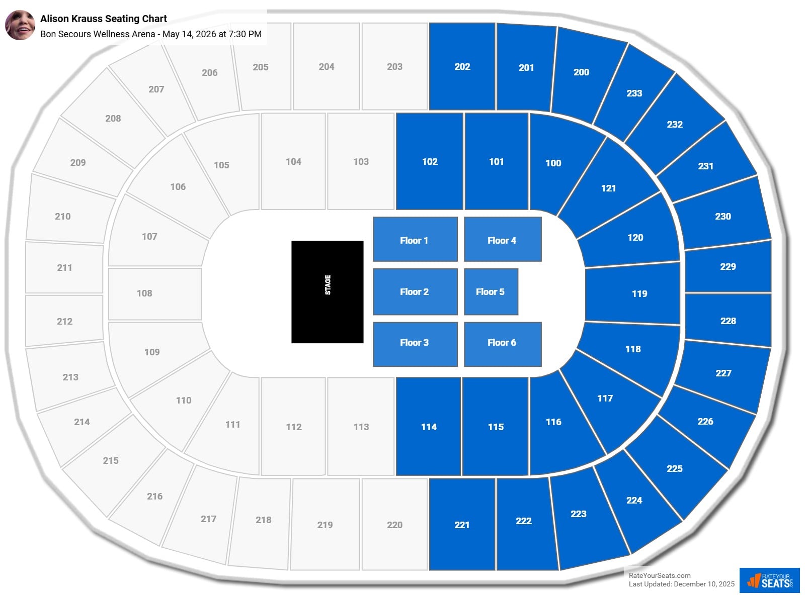 Alison Krauss seating chart Bon Secours Wellness Arena