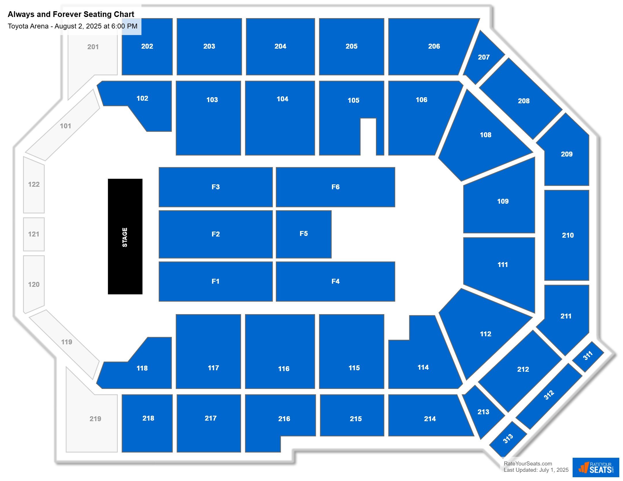 Always and Forever seating chart Toyota Arena