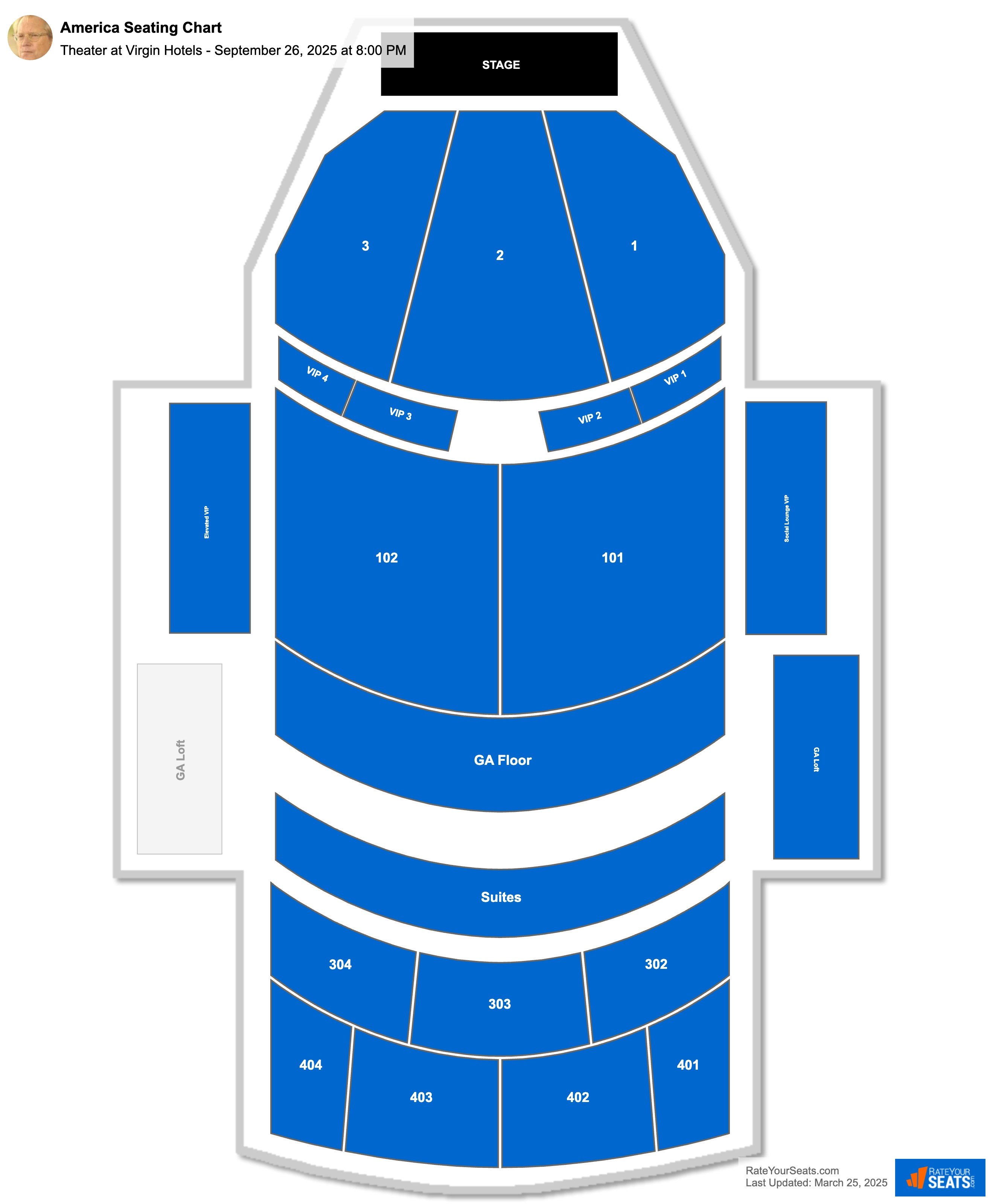 America seating chart Theater at Virgin Hotels