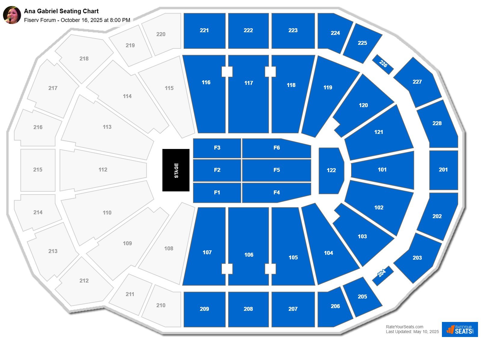 Ana Gabriel seating chart Fiserv Forum