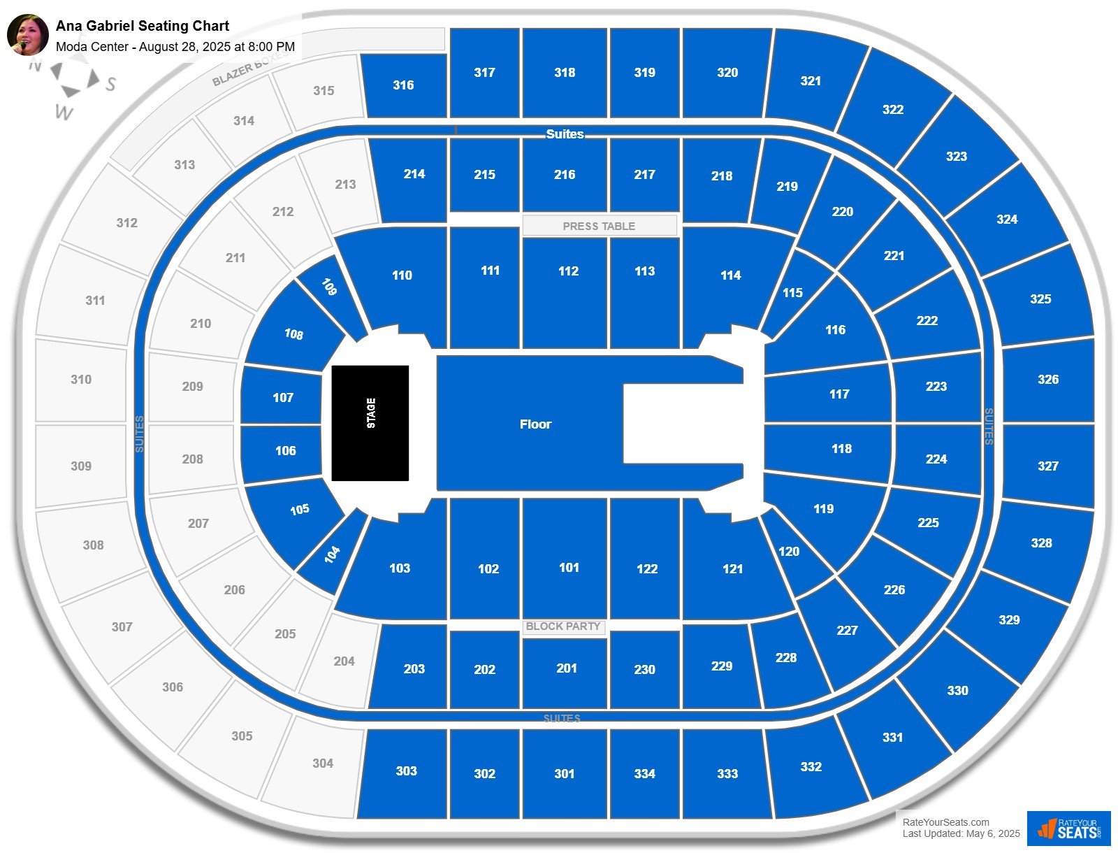 Ana Gabriel seating chart Moda Center