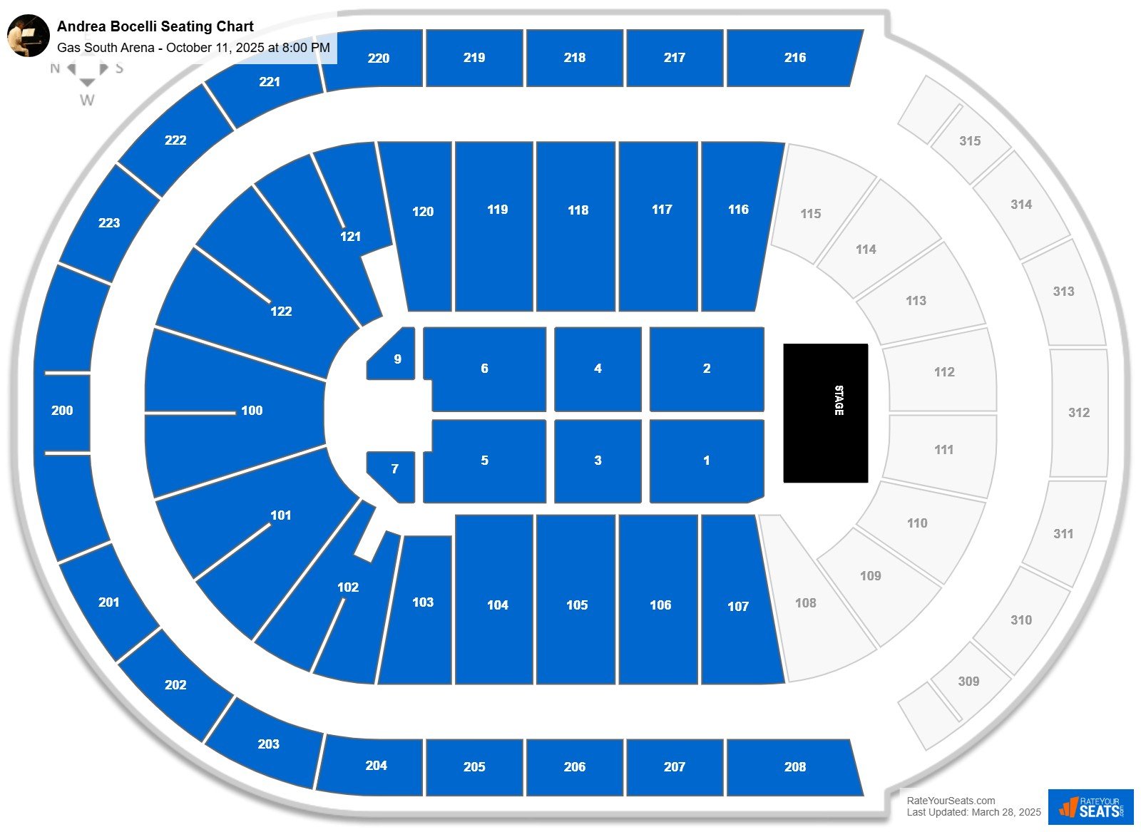 Andrea Bocelli seating chart Gas South Arena