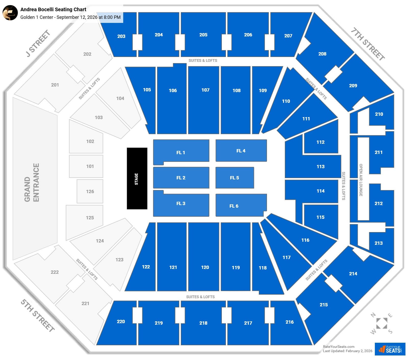 Andrea Bocelli seating chart Golden 1 Center